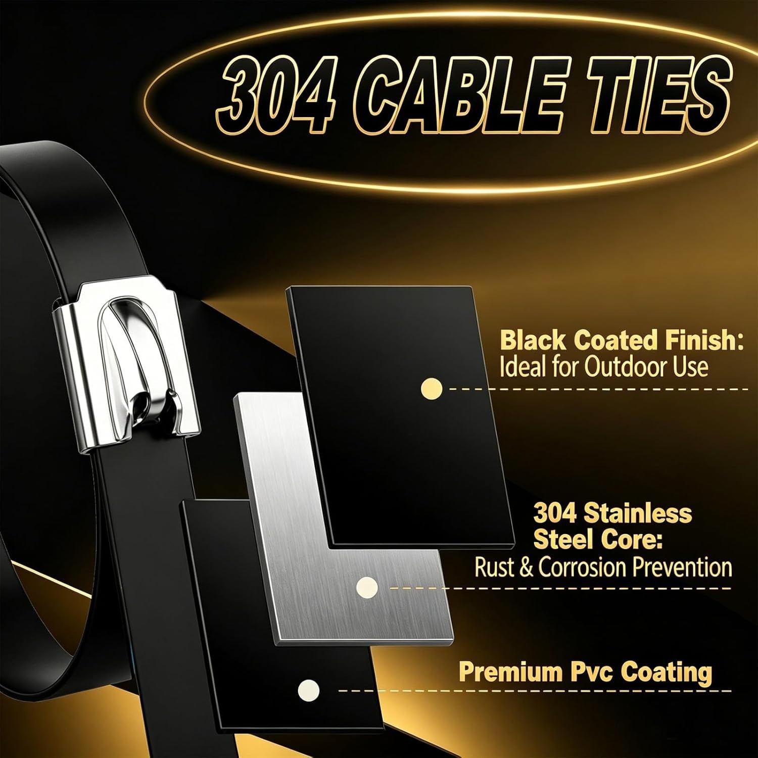 300 PCS 11.8 Inch Black Galvanized Steel Cable Ties Kit with Cable Tie Gun, Scre