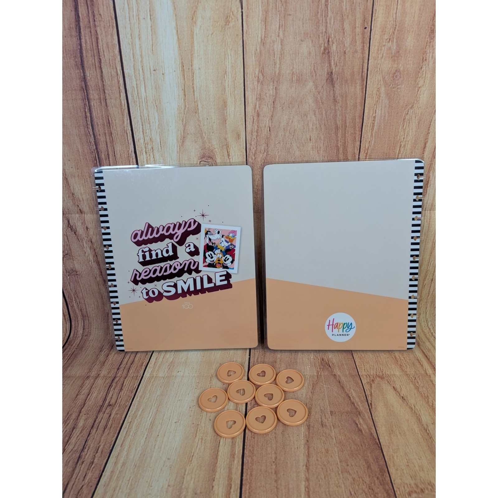 Happy Planner Disney 100 Mickey & Friends Front Back Cover & 9 Peach Heart Discs