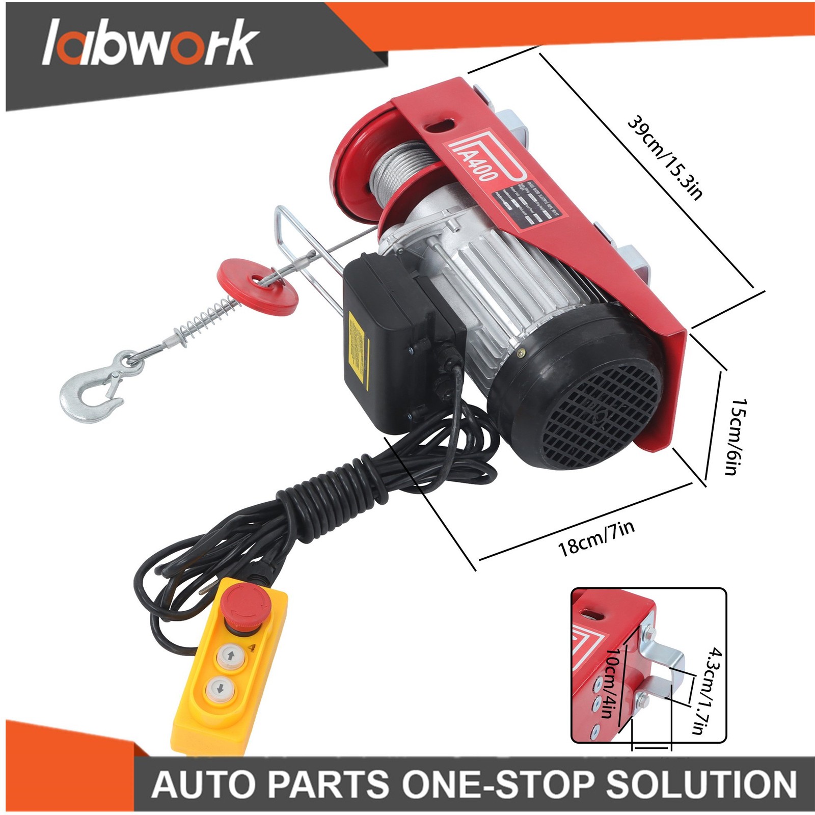 Labwork 880lbs Electric Hoist 110V 980W with 14FT/4.2m Wired Remote Control