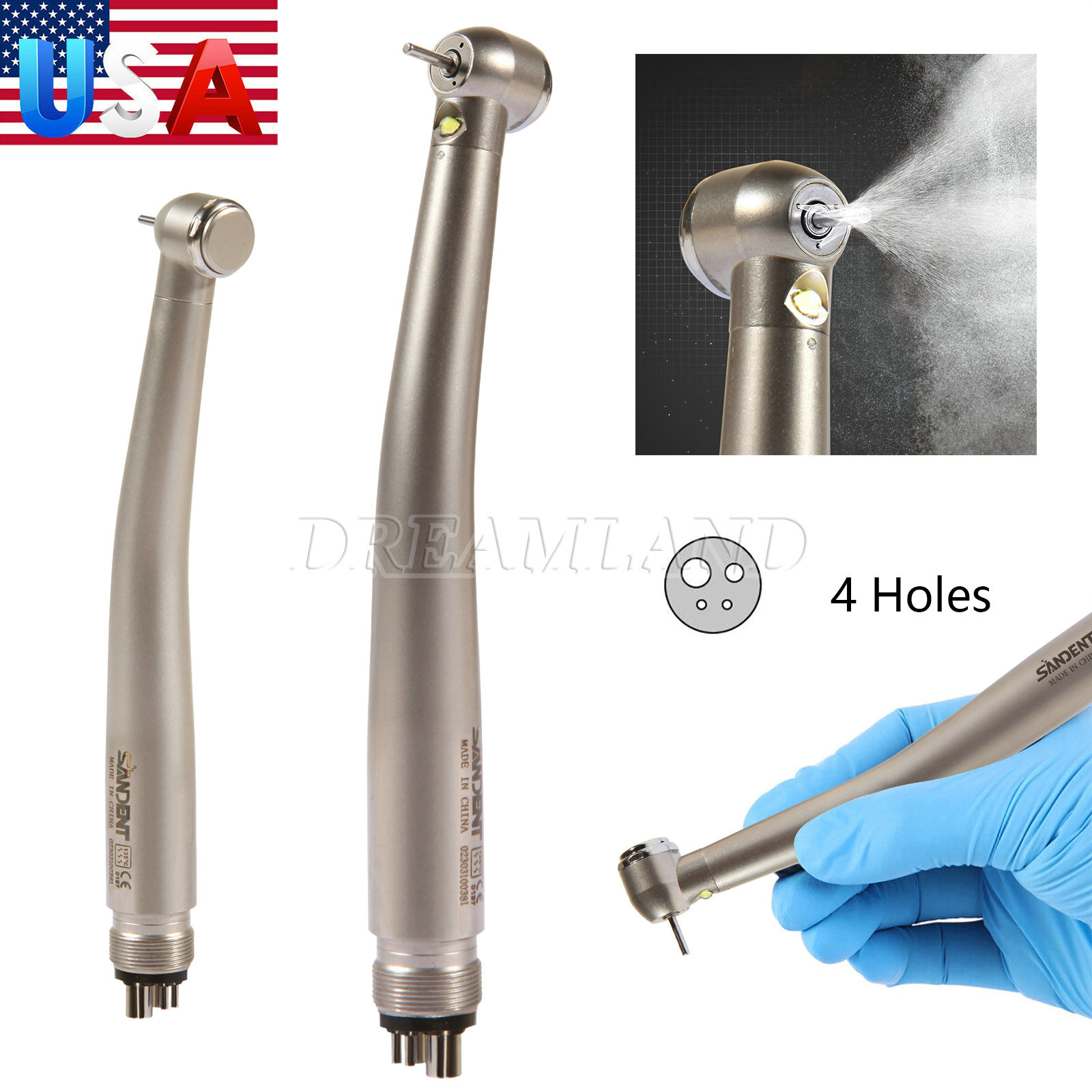 Dental E-generator LED Triple spray Fiber Optic Handpiece High Speed 4 Hole