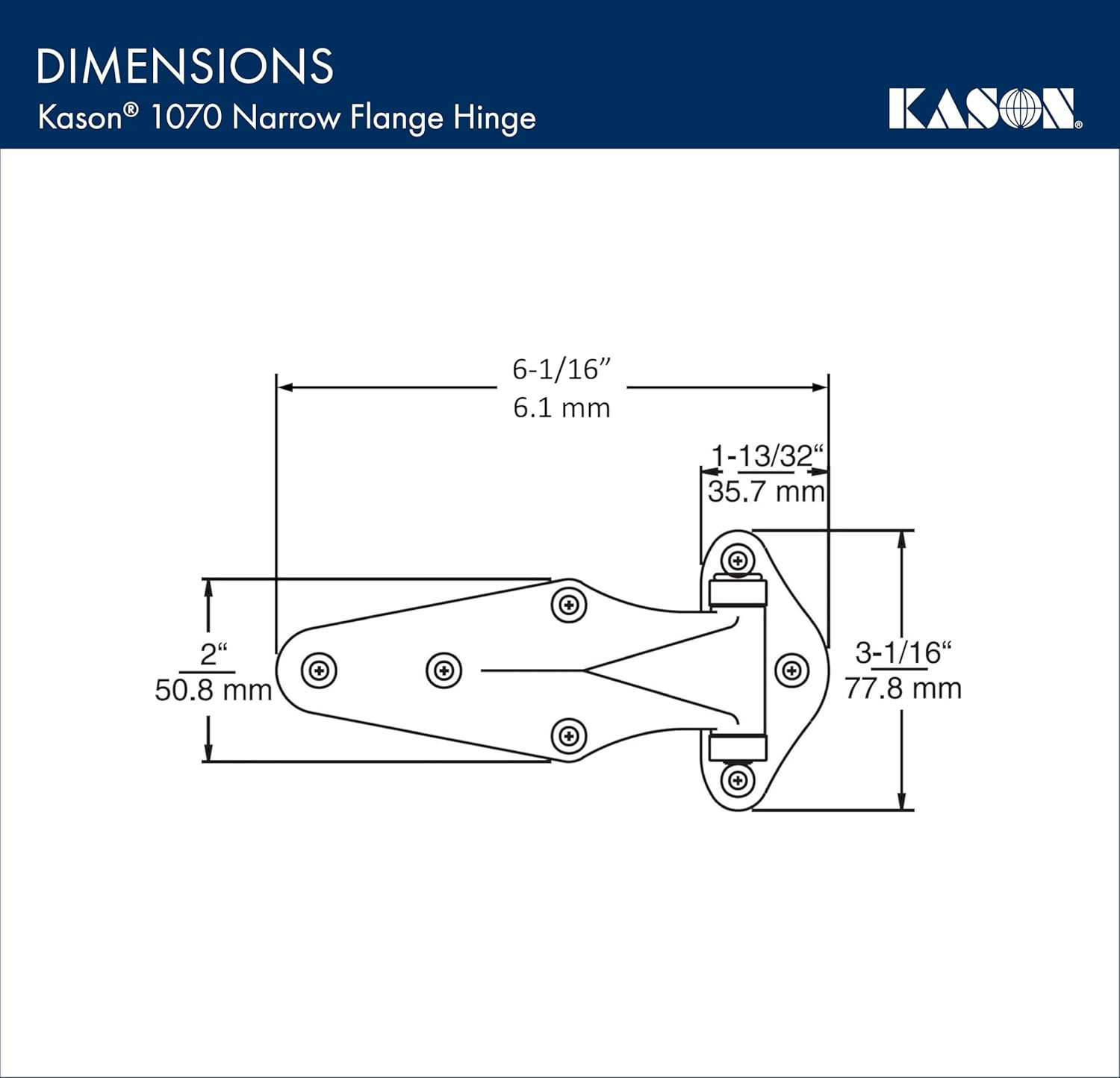 Chrome Narrow Flange Hinge, Right Hand Flush, 11070000004