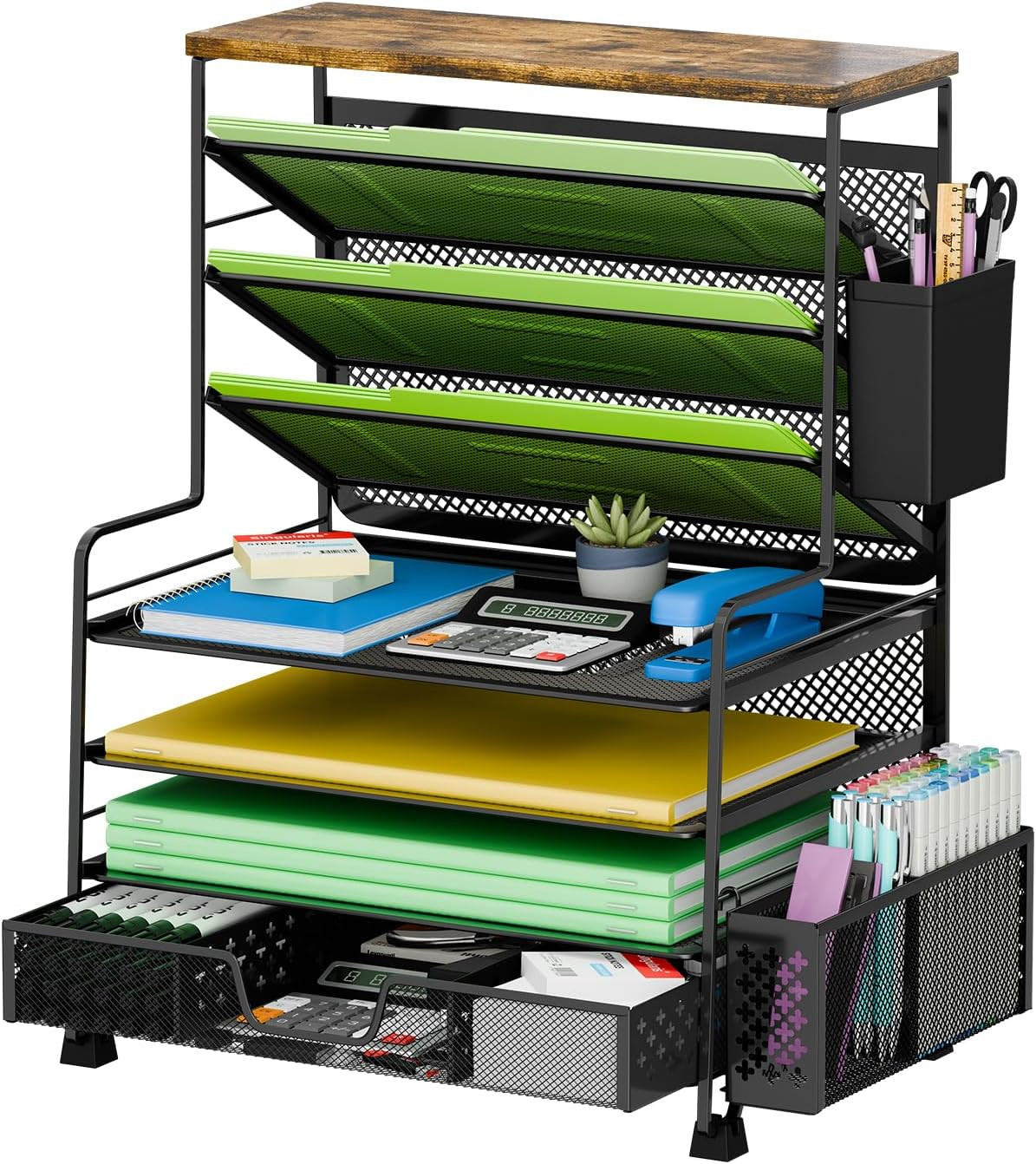 8 Tier Desk File Organizer with Sliding Drawer, Desktop Organizers and Accessori