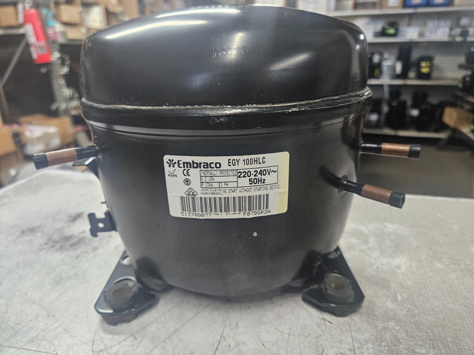 EMBRACO EGY 100HLC 1/4+HP 220-240V 1PH 50HZ R-ONE THIRTY FOUR A REF. LESS PARTS