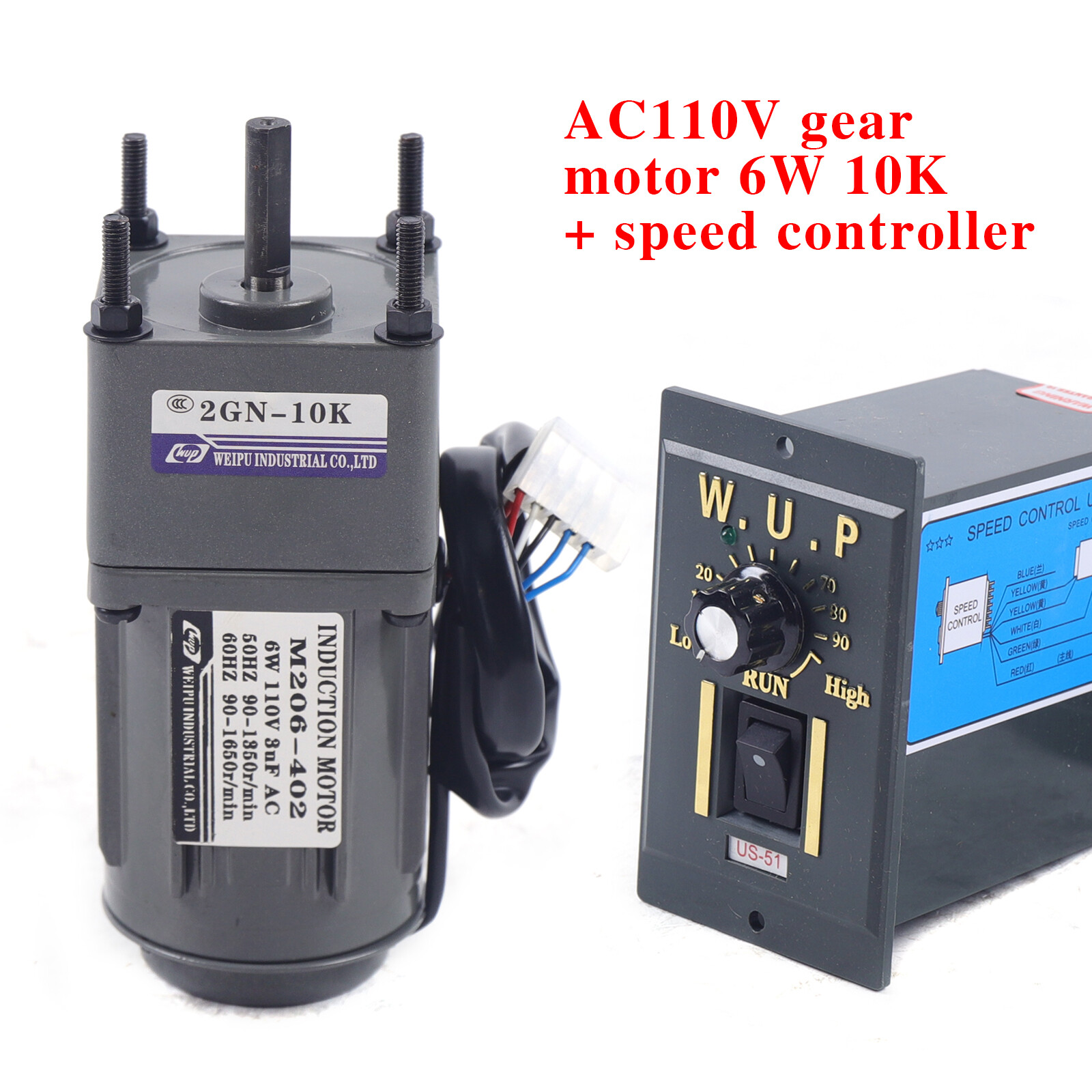 6W AC 110V Gear Motor With Speed Governor, 135RPM, 1:10, 0.42NM