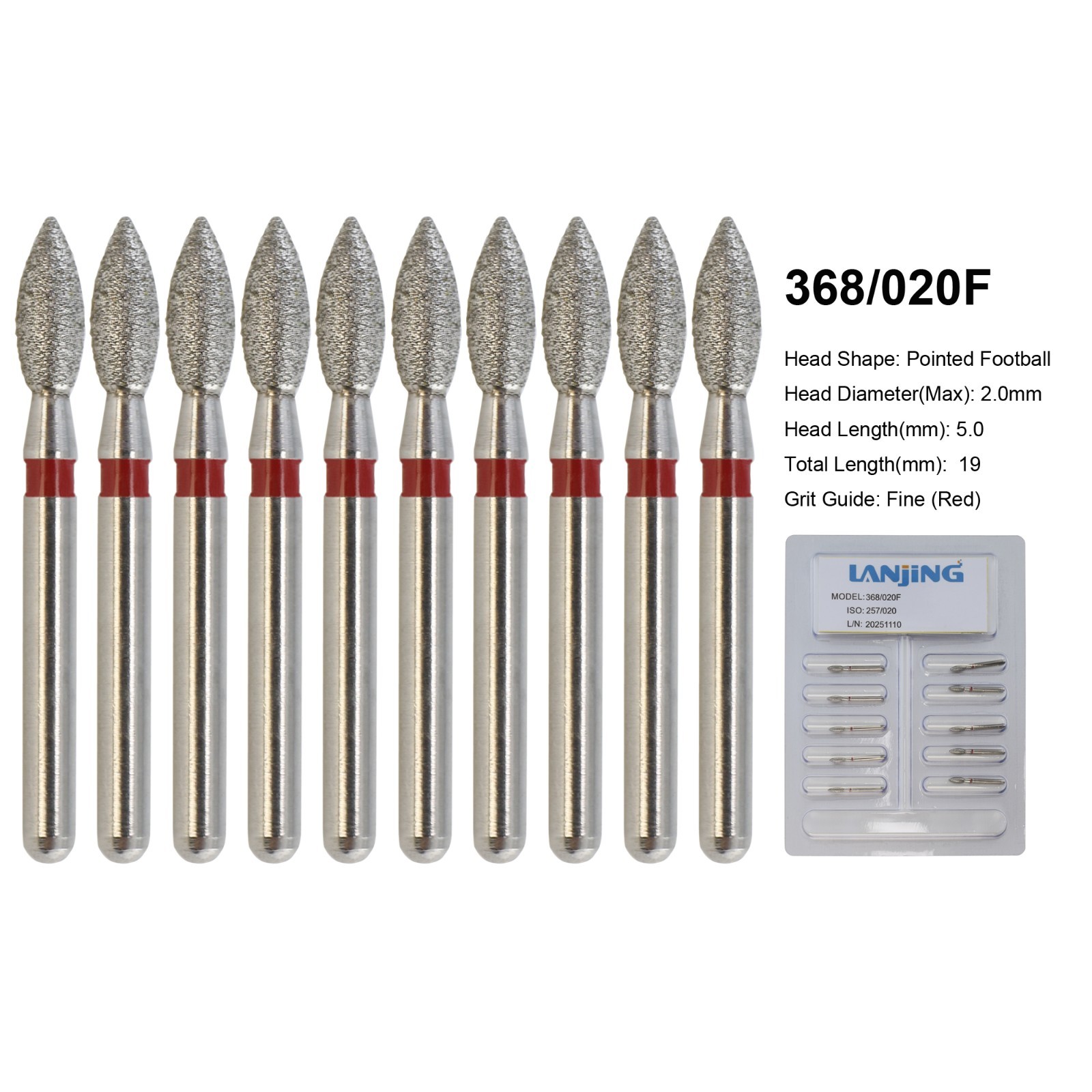 Dental Diamond Burs FG Round End Taper 856 850 Football 368/023 379 High Speed