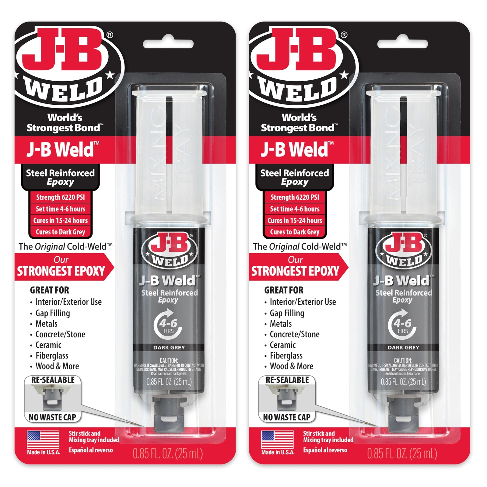 J-B Weld Original Steel Reinforced Epoxy Syringe, High Strength, 2 Pack, Dark