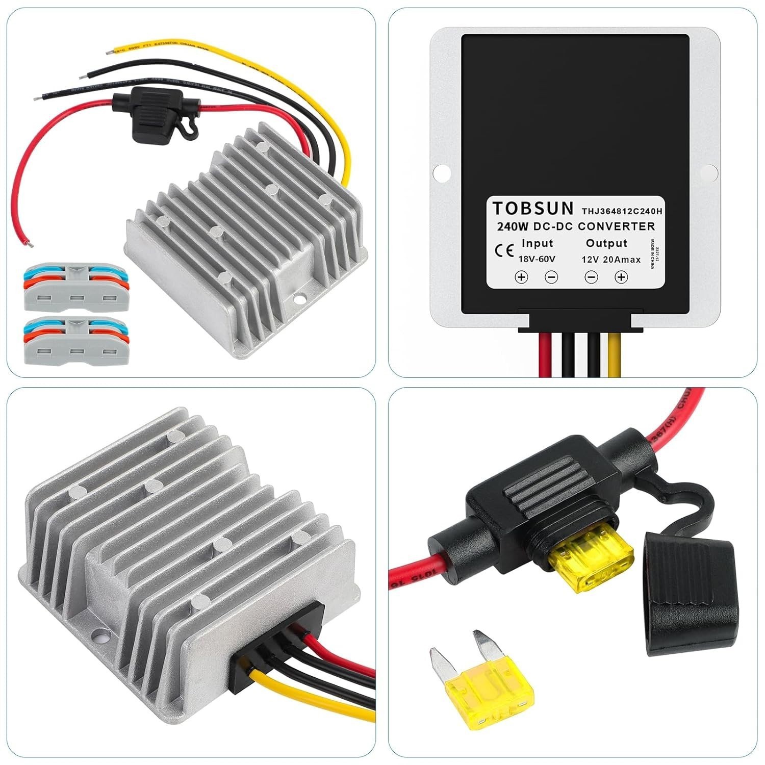 ✅48V/36V to 12V Step Down Converter, 20A 240W DC-DC Buck, Golf Cart Power Supply