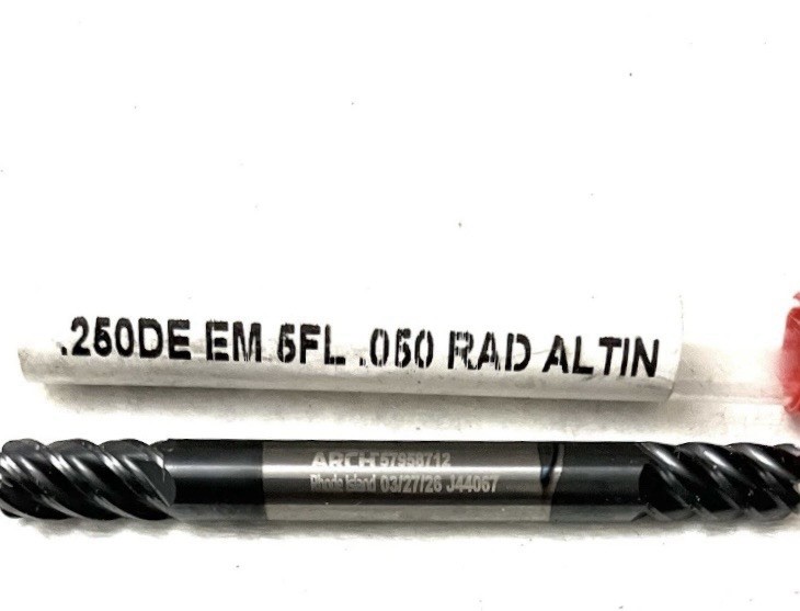 ARCH 1/4″ 5FL Corner Radius End Mill .050R Double End Solid Carbide AlTiN NEW