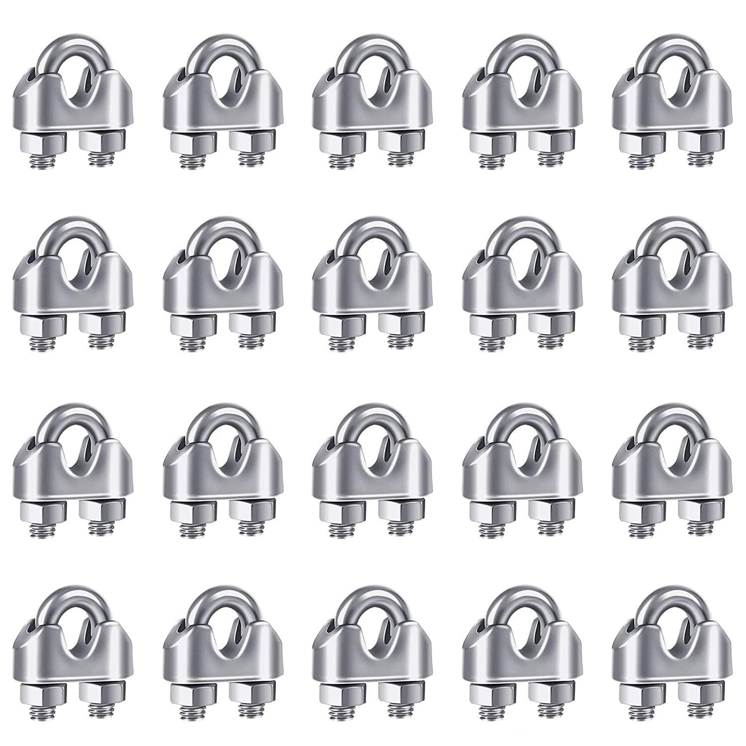 20PCS M5 3/16 Stainless Steel Wire Rope Cable Clip Clamp U-Bolt Clamp Kit