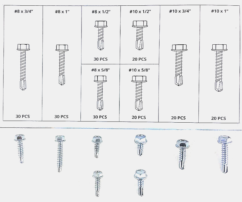 200 Pcs Self Drilling /Tapping Sheet Metal Screws Hex-Washer Head Assortment SAE