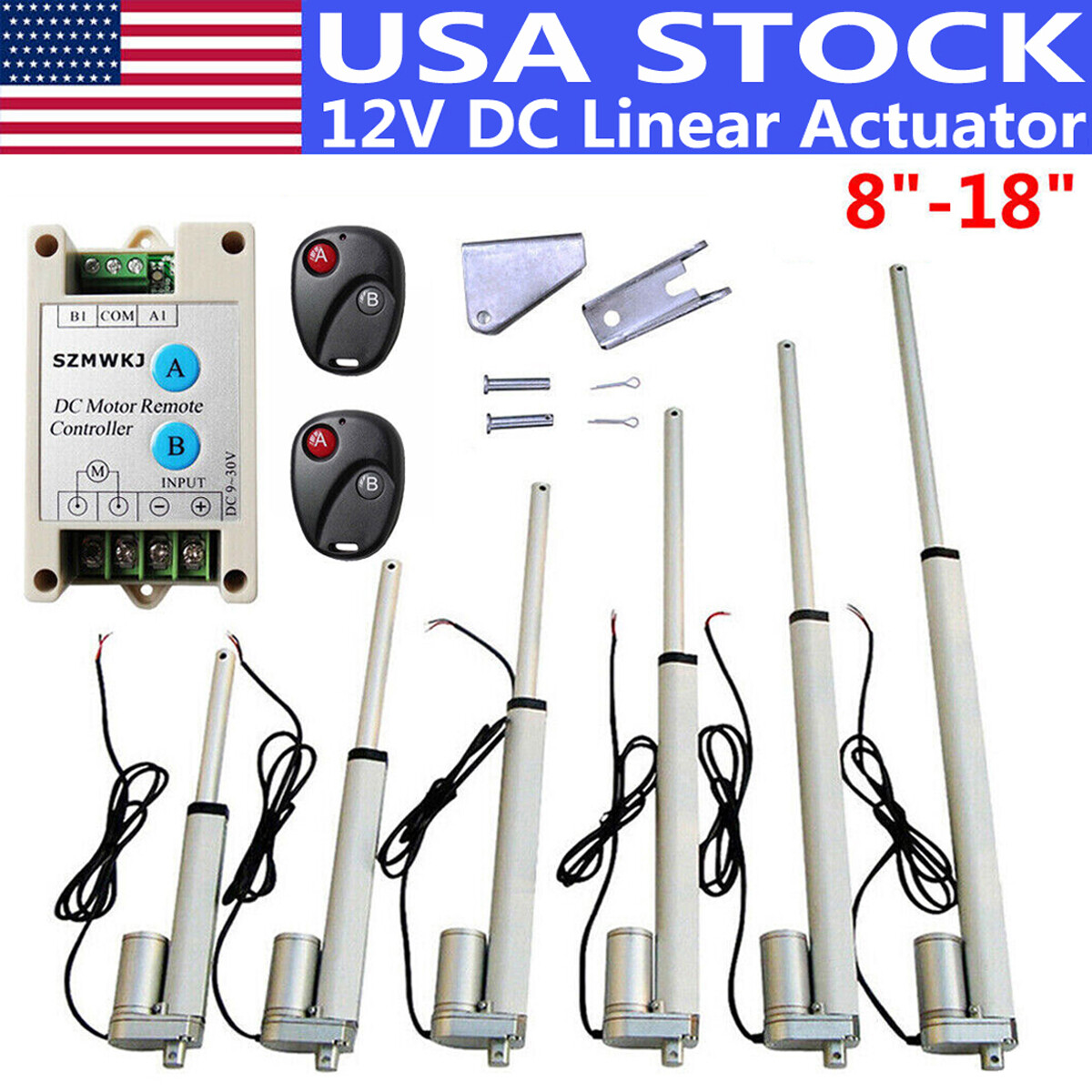 Electric Linear Actuator 12V DC 8″ 12″ 18″ Stroke 1000N 220lbs 14mm/s Fast Speed
