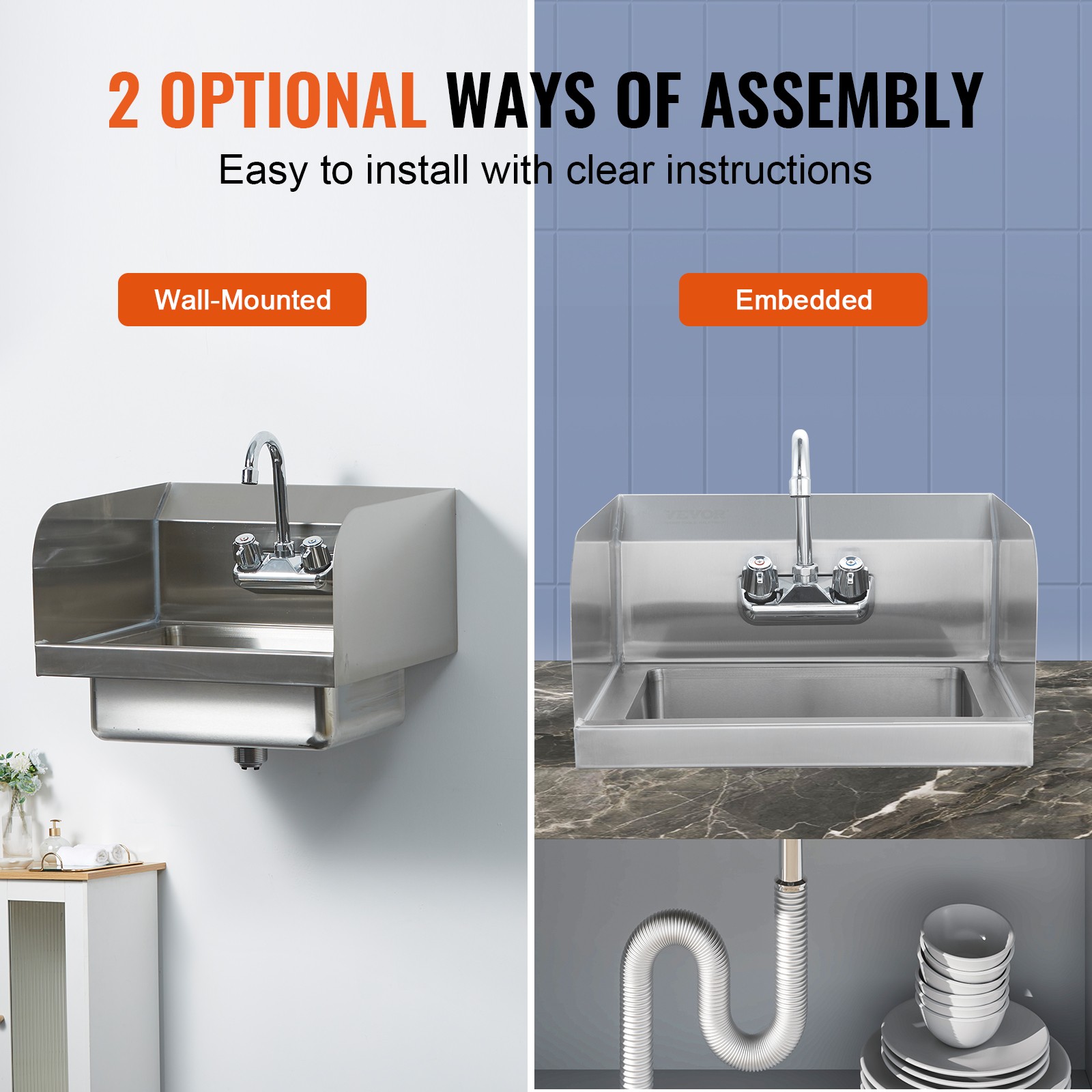 VEVOR Wall Mount Hand Wash Sink 17″x 15″ Stainless Steel w/ Faucet & Splash NSF