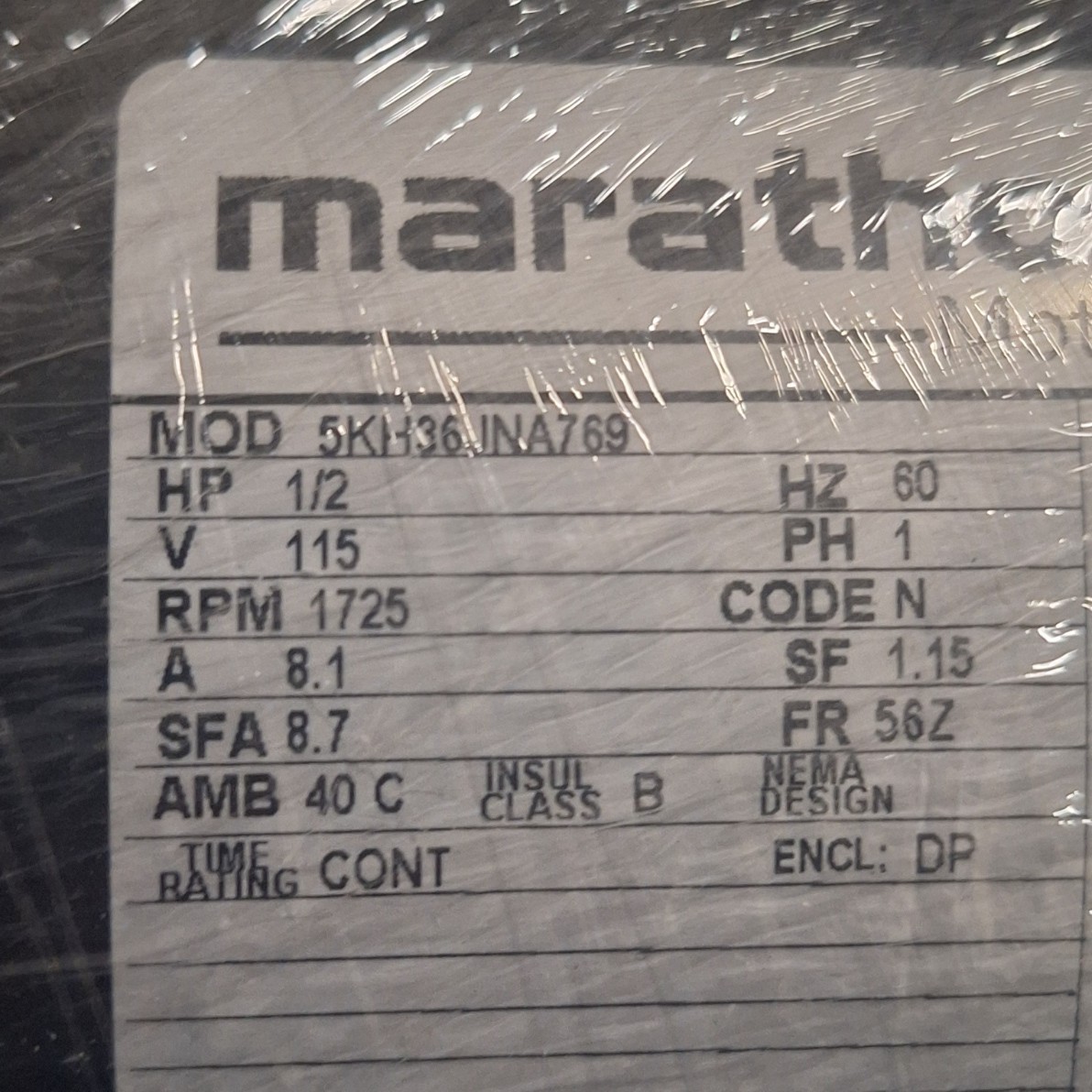 Marathon Motor 1/2HP 115V 1725 RPM NEW