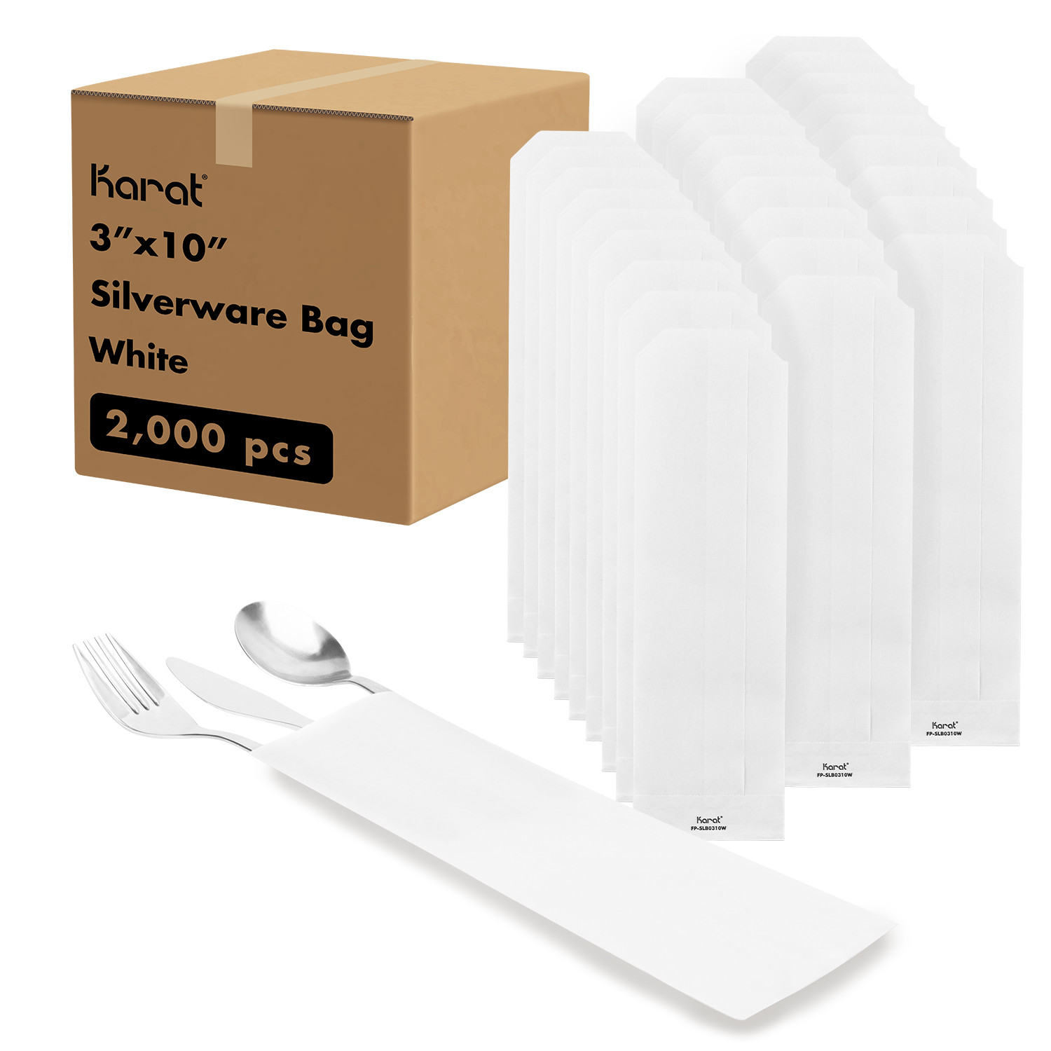 Karat 3″ x 10″ Silverware Bag, White – 2000 pcs
