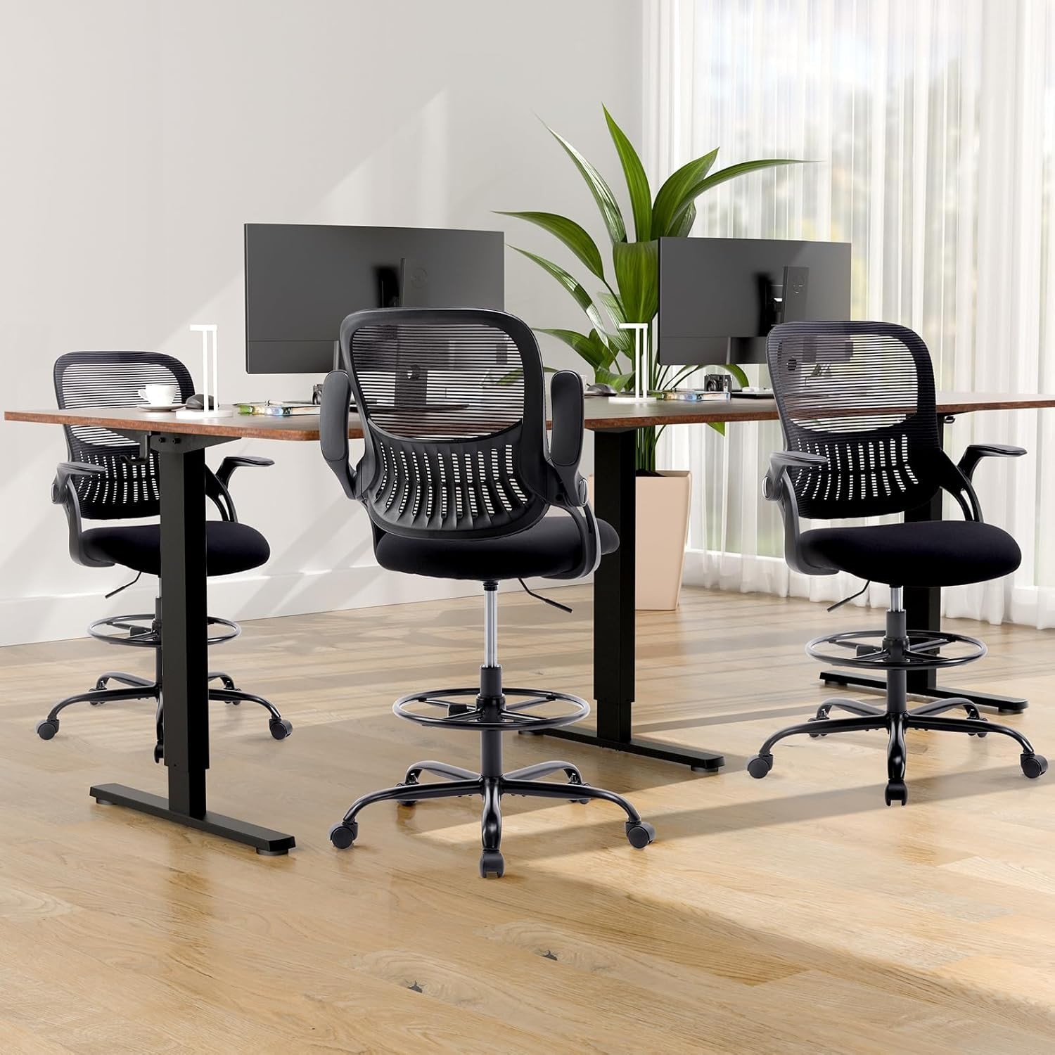 Drafting Chair for Standing Desk, , Flip-up Arms, Ergonomic Mid Back Mesh Rol…