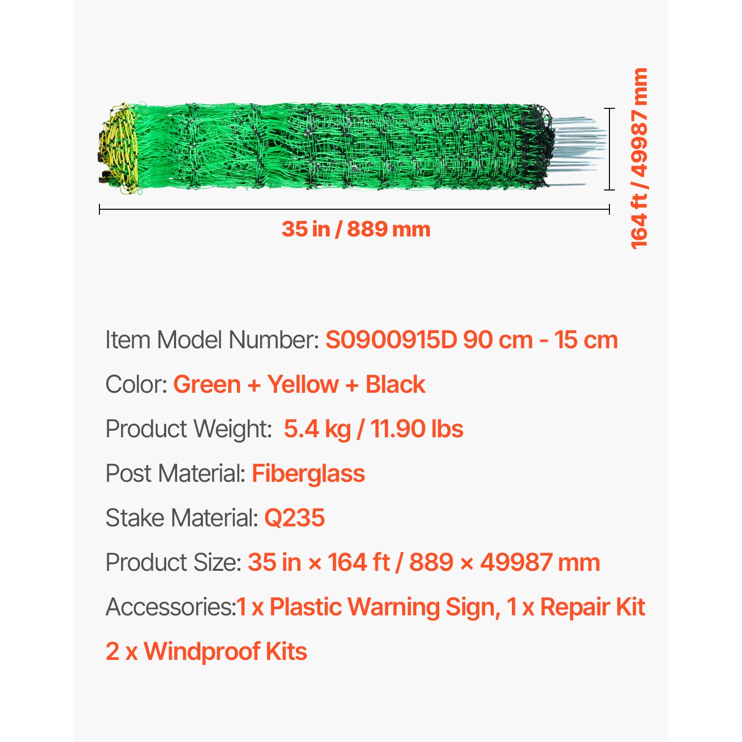 VEVOR Electric Netting Fence Kit Sheep Fencing 35″H x 164’L with Posts Spikes
