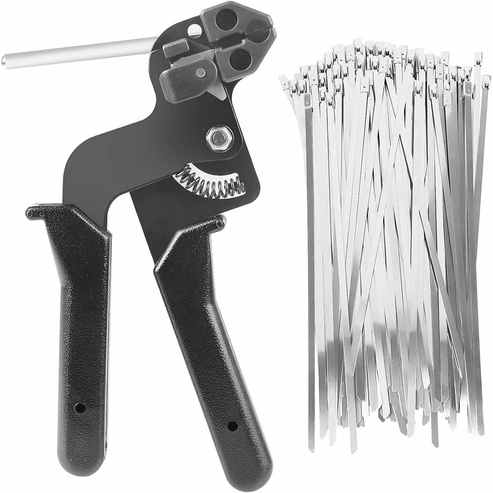 Heavy Duty Stainless Steel Cable Tie Gun 200Pcs Self-Locking Metal Zip Ties Kit