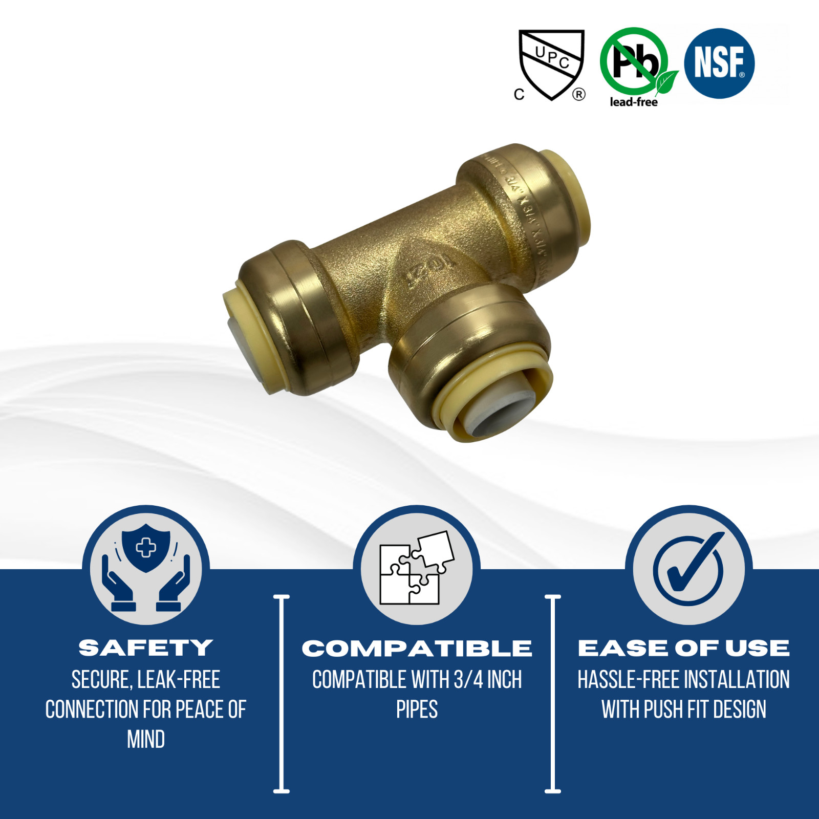 3/4″ PUSH FIT TEES (10 PIECES) – LEAD FREE BRASS 3/4 X 3/4 X 3/4