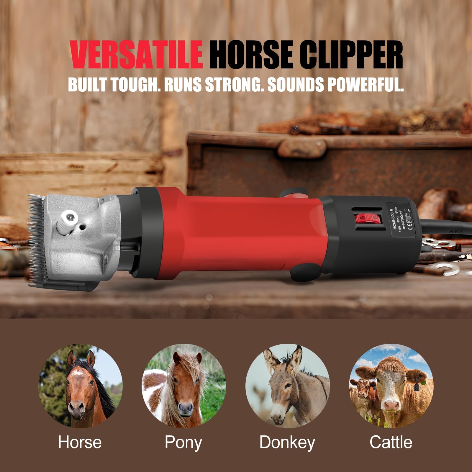 Horse Clippers, 600W Professional Heavy Duty Horse Body Clippers, 6-Speeds Large