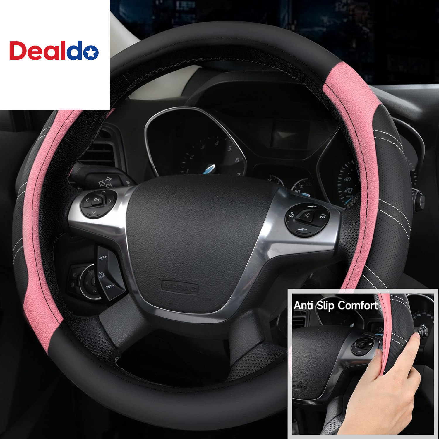 Microfiber Steering Wheel Cover and Waterproof Car Floor Mats,Leather Universal