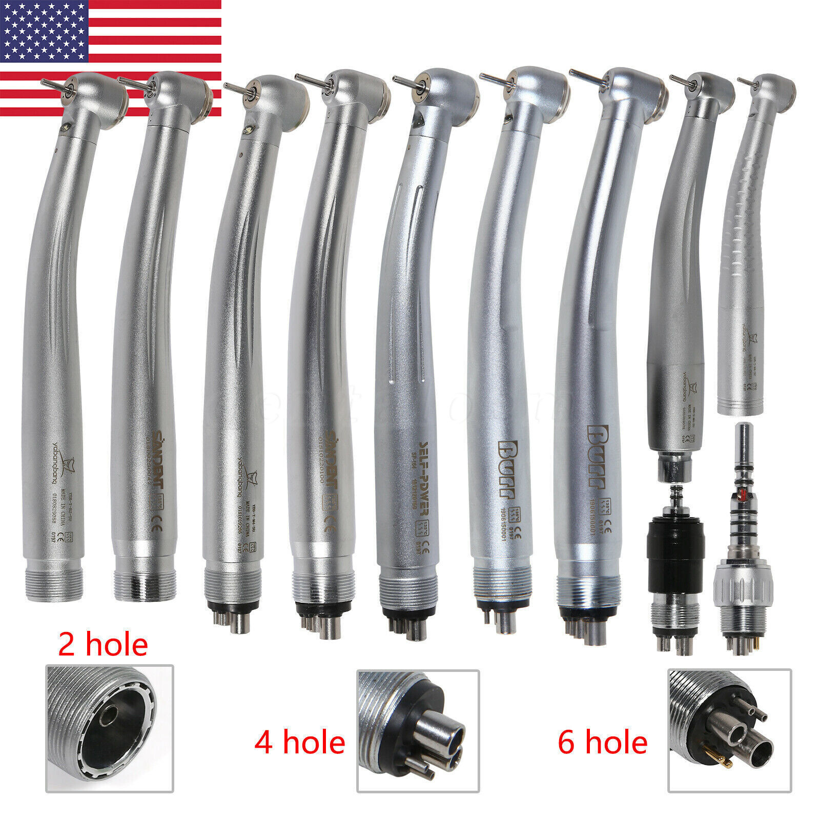 Dental High Speed Handpiece /LED Fiber Optic /E-generator 2/4H6 Pin Fit KaV NSK