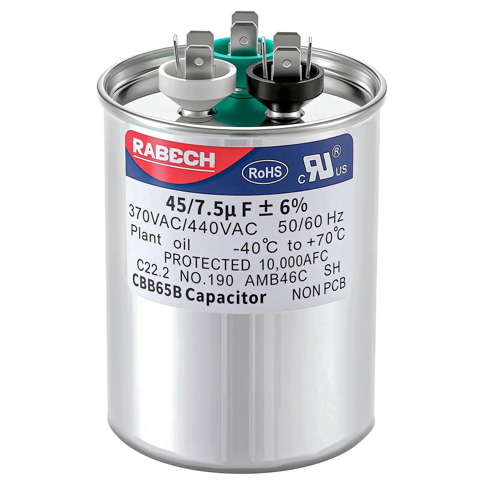 RABECH 45/7.5uF 45+7.5MFD AC Capacitor 45 7.5 uF MFD 45/7.5MFD 370V