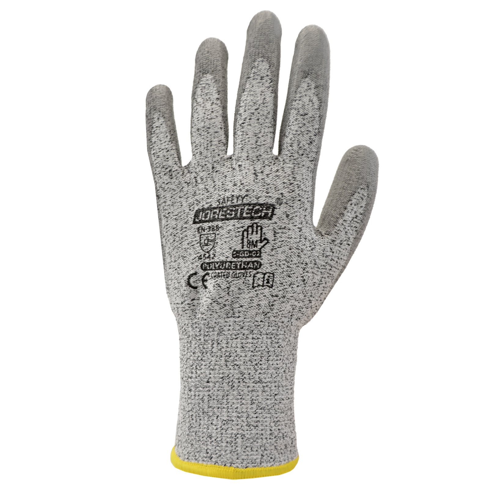 12 Pairs JORESTECH Cut Resistant Level A3 Work Gloves Grey PU Palm Coated