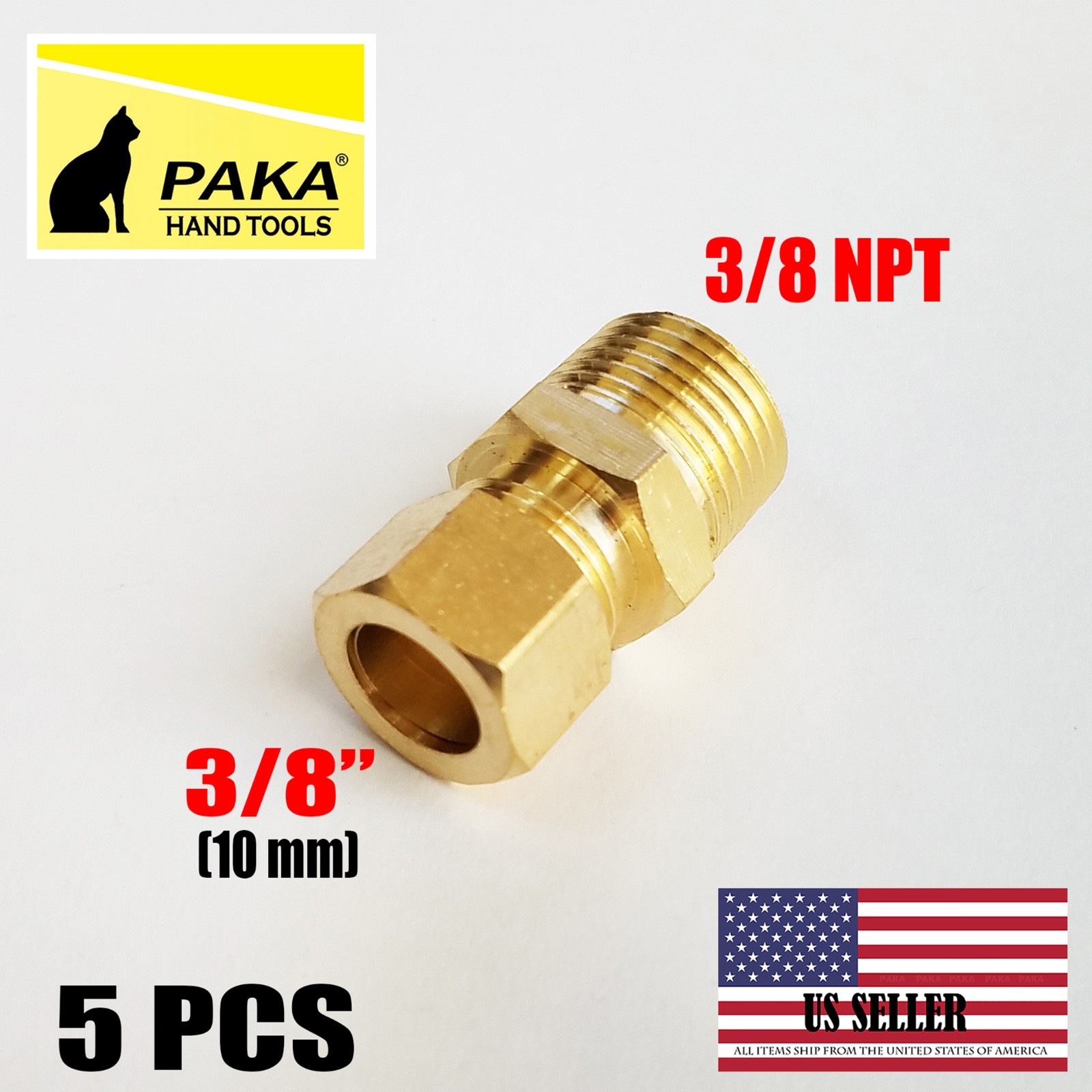 5 PC – Compression Brass Fitting 3/8″ OD Tube X 3/8″ NPT Male Pipe,lead free