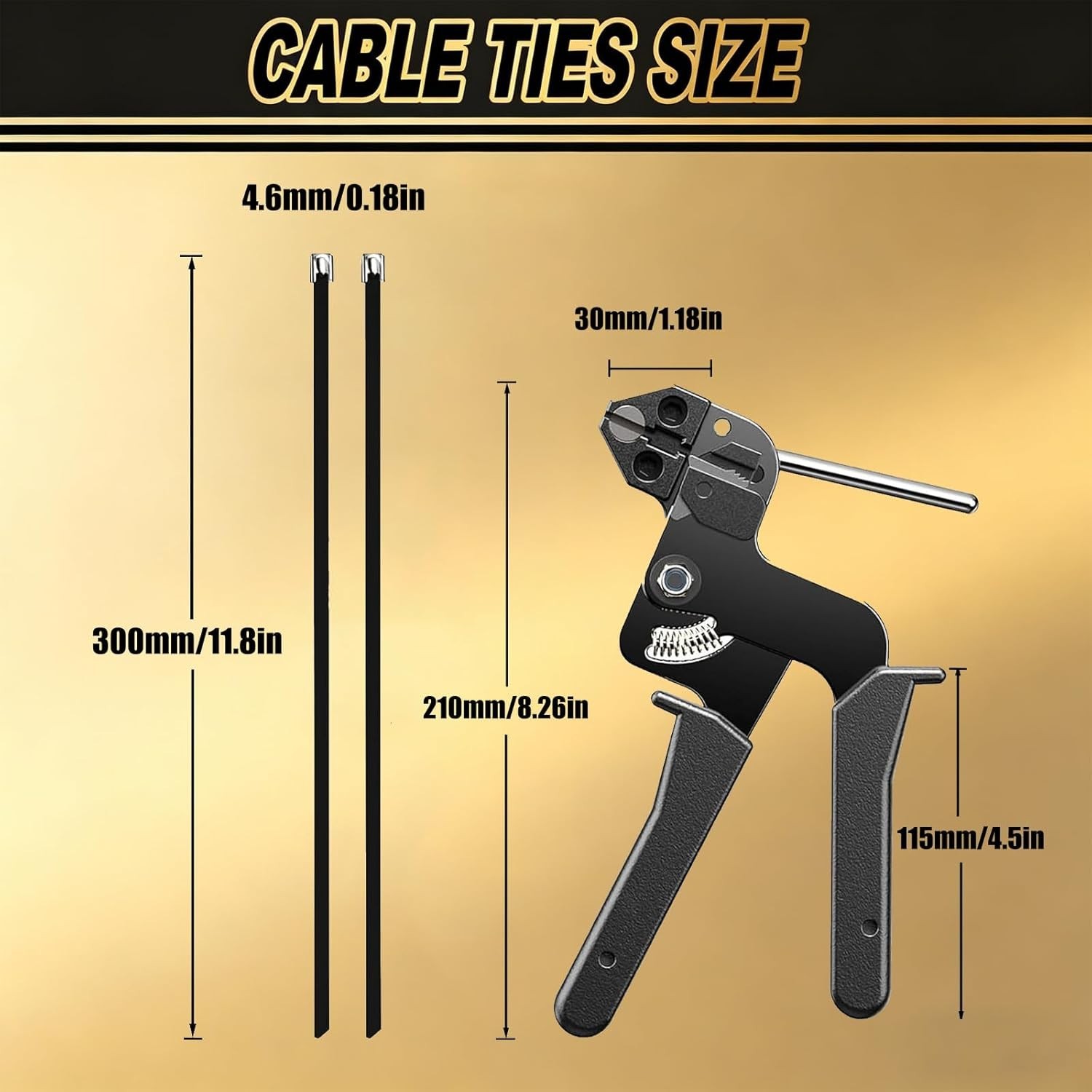 300 PCS 11.8 Inch Black Galvanized Steel Cable Ties Kit with Cable Tie Gun, Scre