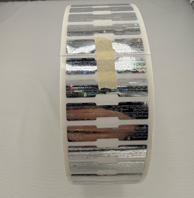 12,500 ROLL-DOGBONE BRIGHT SILVER DOGBONE HOLOGRAM SECURITY VOID LABELS STICKERS