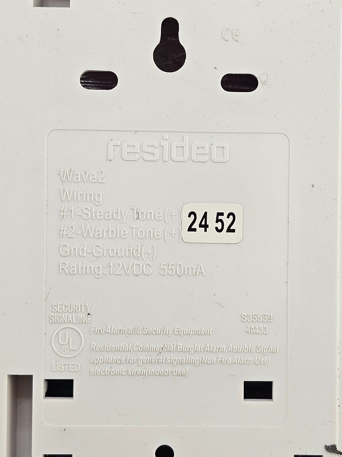 RESIDEO WAVE2: Two-Tone Indoor Electric Siren, 106dB @ 12VDC – White