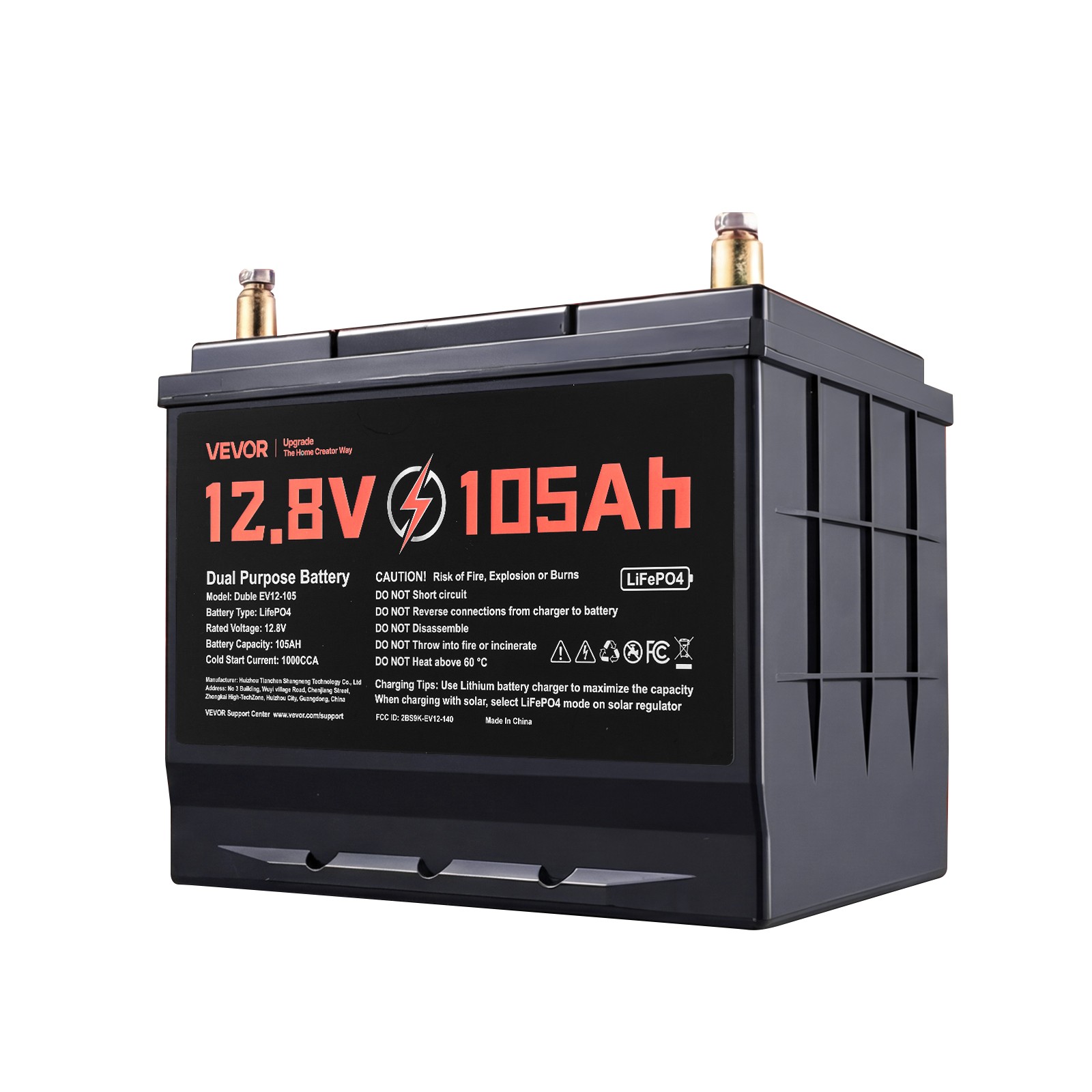 VEVOR 12V 105Ah Dual Purpose LiFePO4 Lithium Battery 1000 CCA Starter Deep Cycle