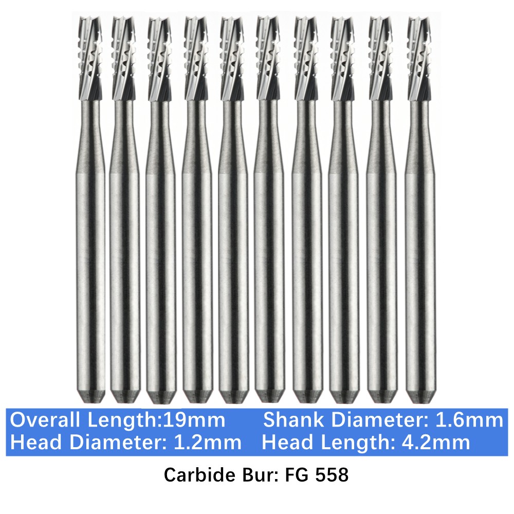 10-100pc Vakker Dental Carbide Burs FG558 19mm Straight Fissure Bur High Speed