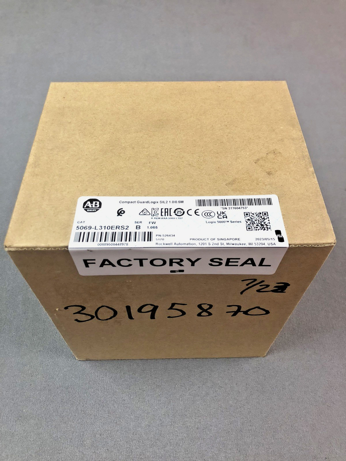 (1) Allen-Bradley 5069-L310ERS2 Compact GuardLogix Safety Controller (Factory)