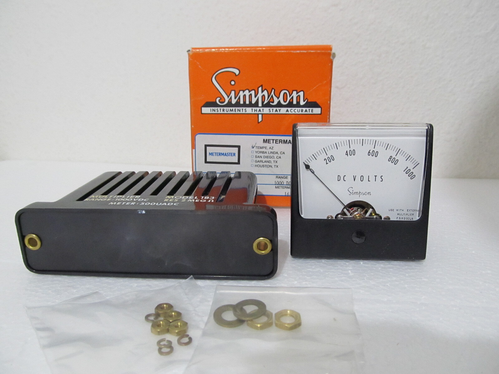 Simpson 0-1000 DC Volts Model 1227 w/ 183 Multiplier Range – 1000V, RES 2 MEG Ω