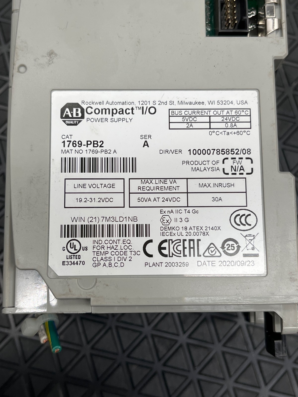 ALLEN‑BRADLEY 1769‑PB2/A Compact I/O Power Supply USED