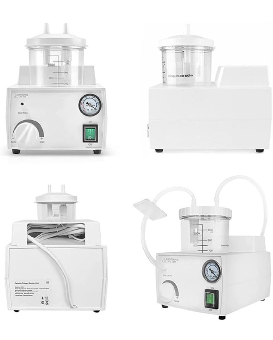 Portable Phlegm Suction Electric Suction Pump Machine 1100mL Bottle Tubing