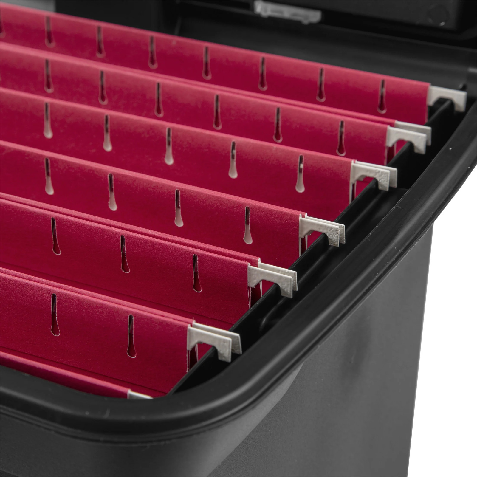 Portable File Box, Letter-Size Plastic File Storage Box with Handle and Divided