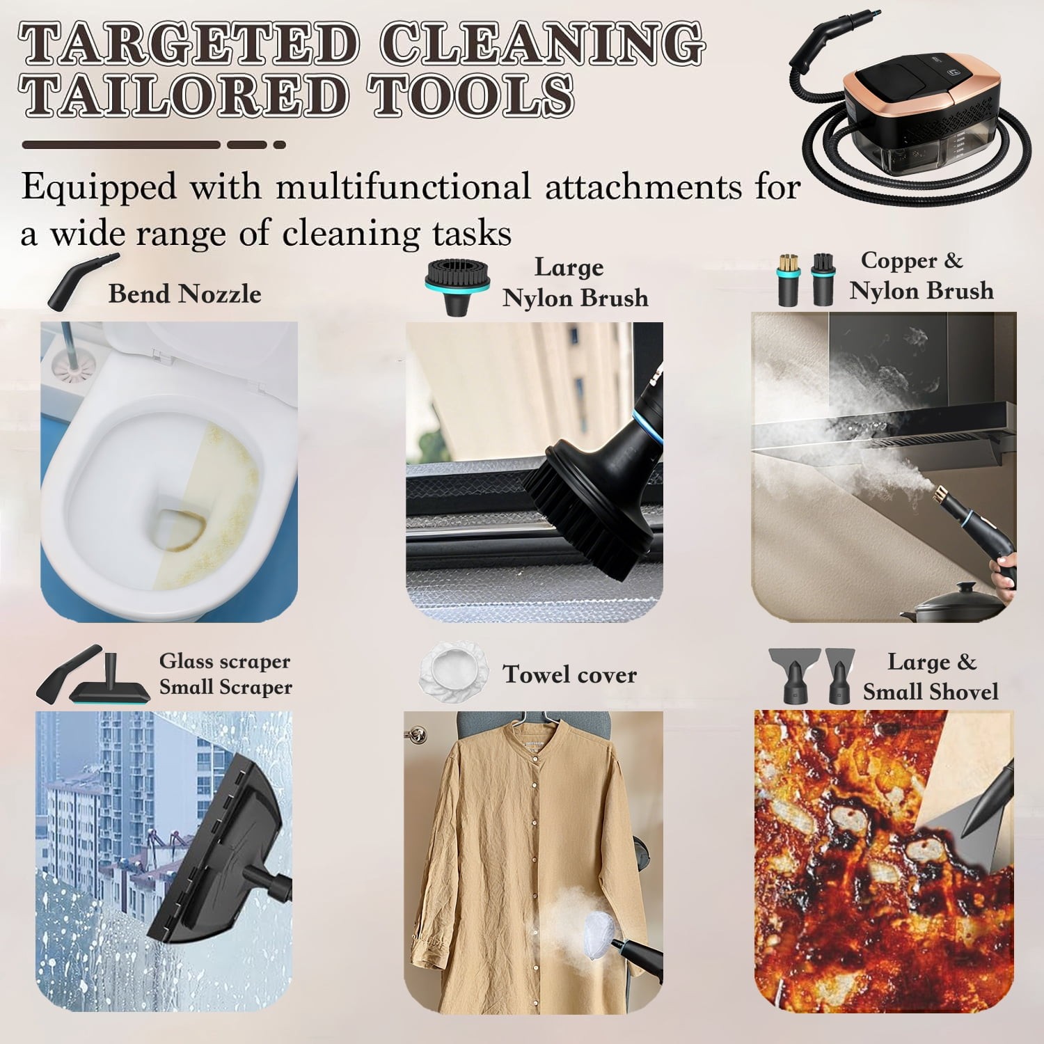 Yuyongr Handheld Steam Cleaner, 2500W, 3-Level Adjustable Steam Control, 1.9