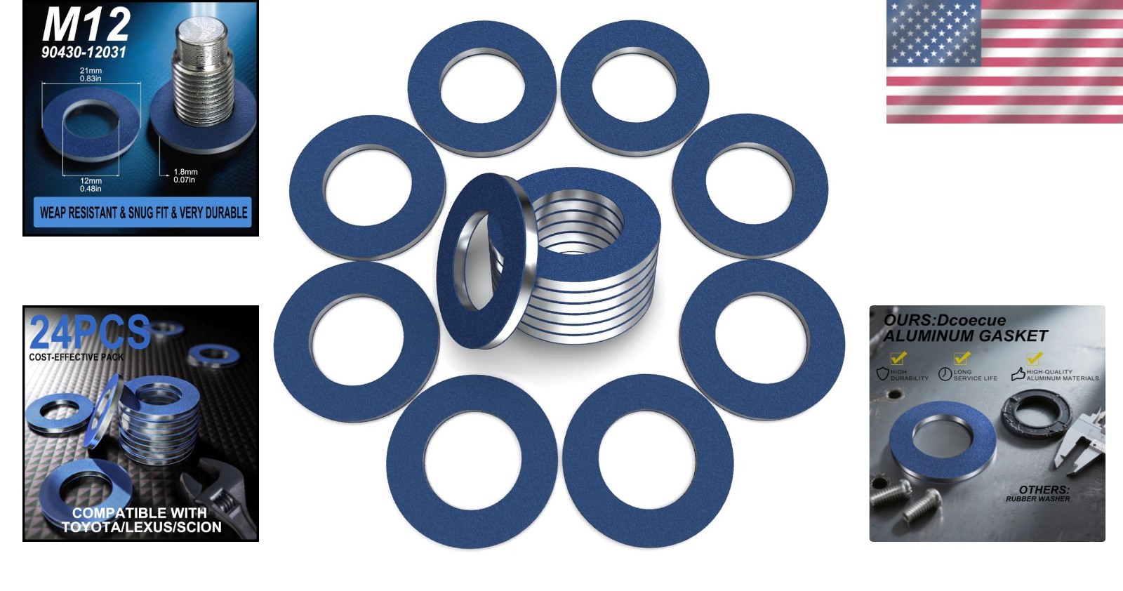 Oil Drain Plug Gasket Set of 24 M12 Aluminum Crush Washers for Automotive