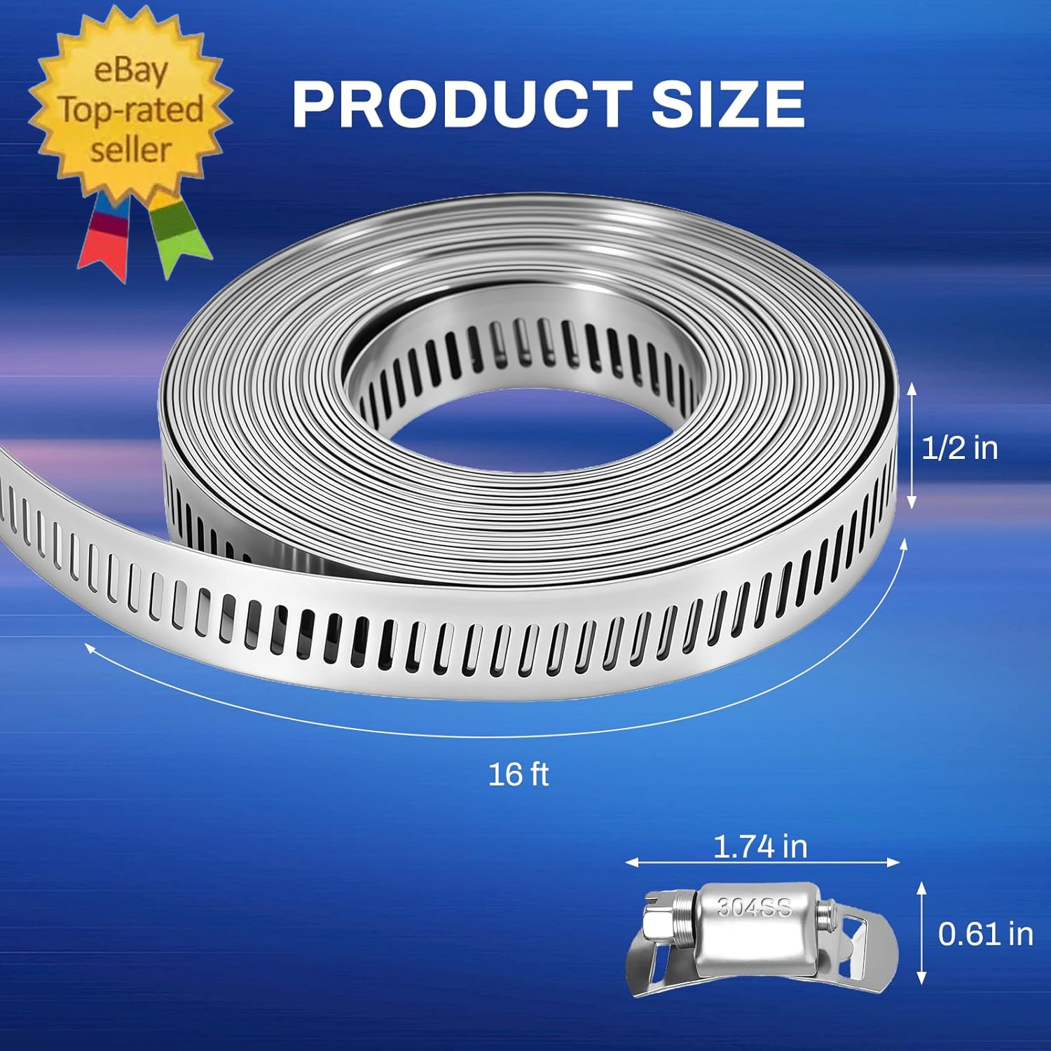 16 FT DIY Hose Clamps Assortment Kit,304 Stainless Steel Hose Clamps，Worm Gear D