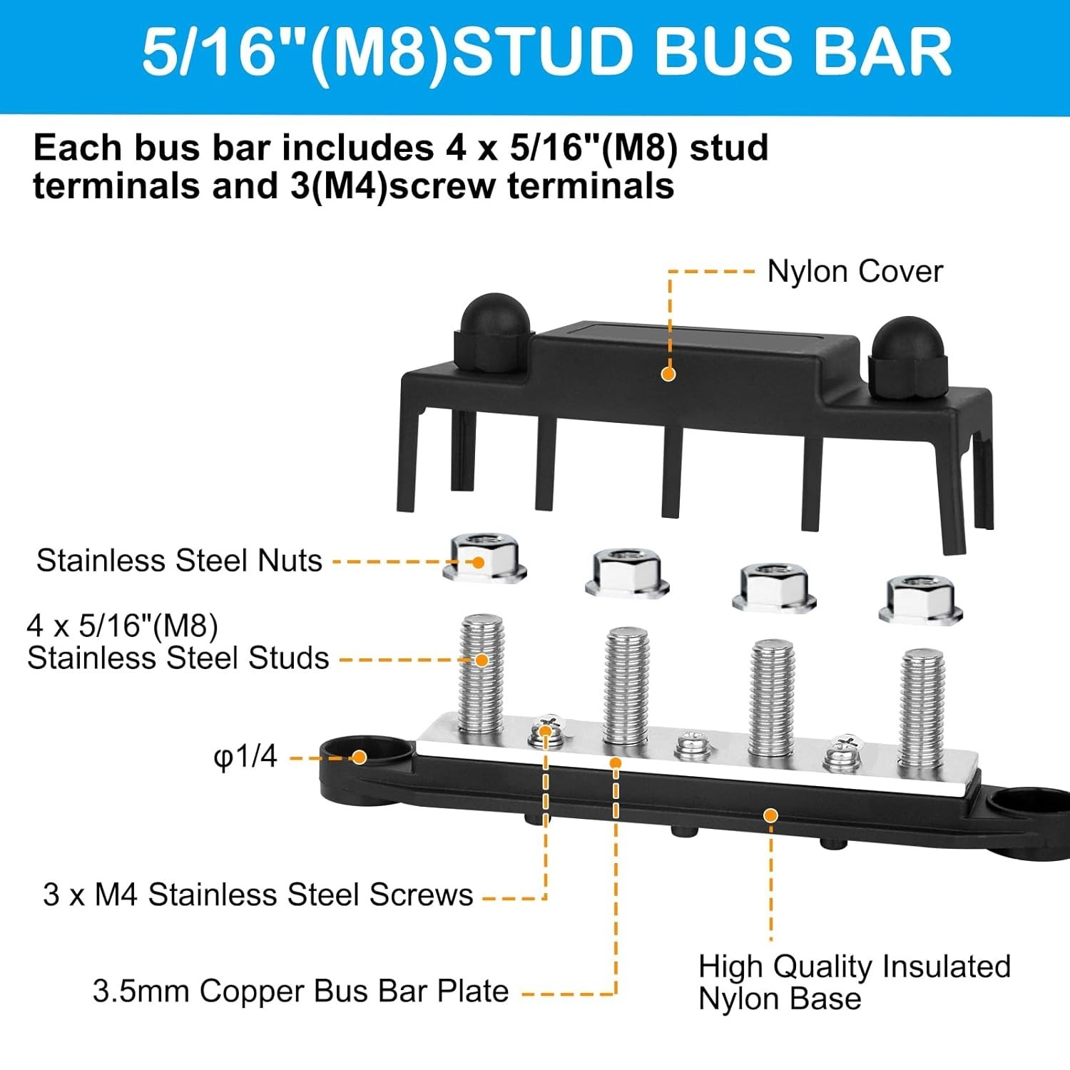 12V 250A Bus Bar Terminal Block Battery Distribution Block for Automotive Solar