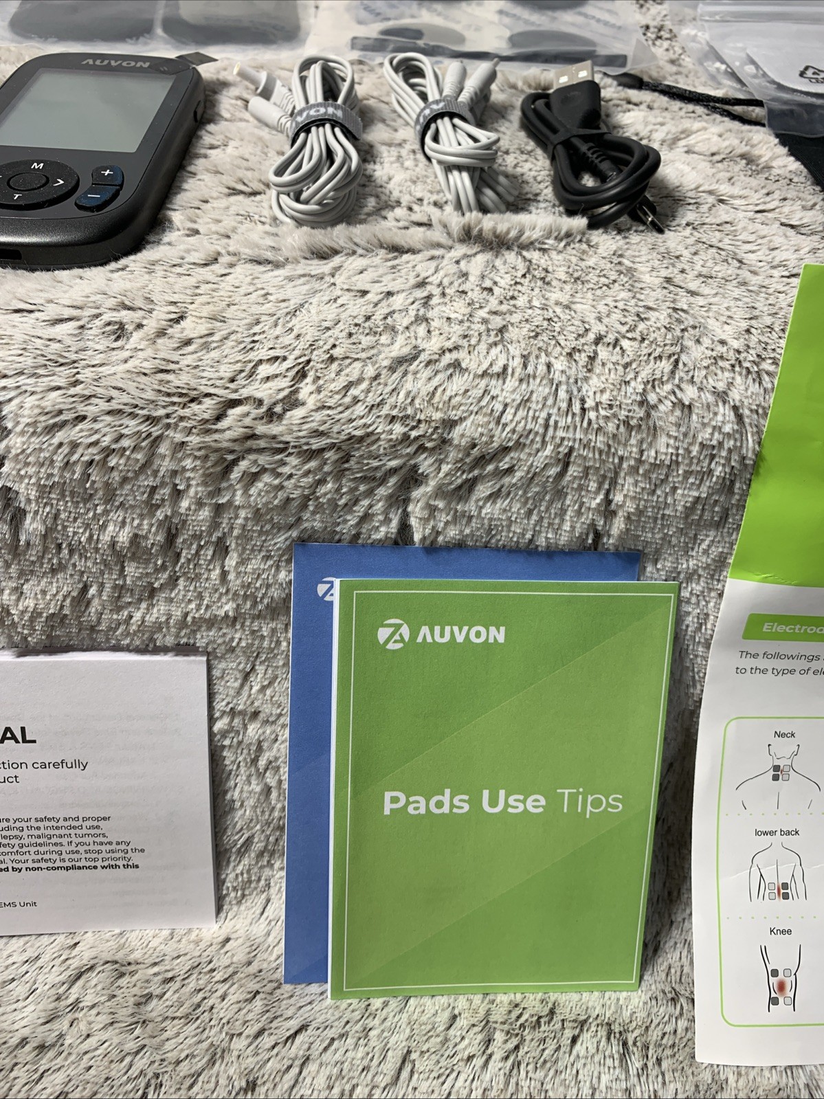 Auvon OTC TENS & EMS Unit 40-Hour Battery Model TA2224 Rechargeable 12 TENS Pads