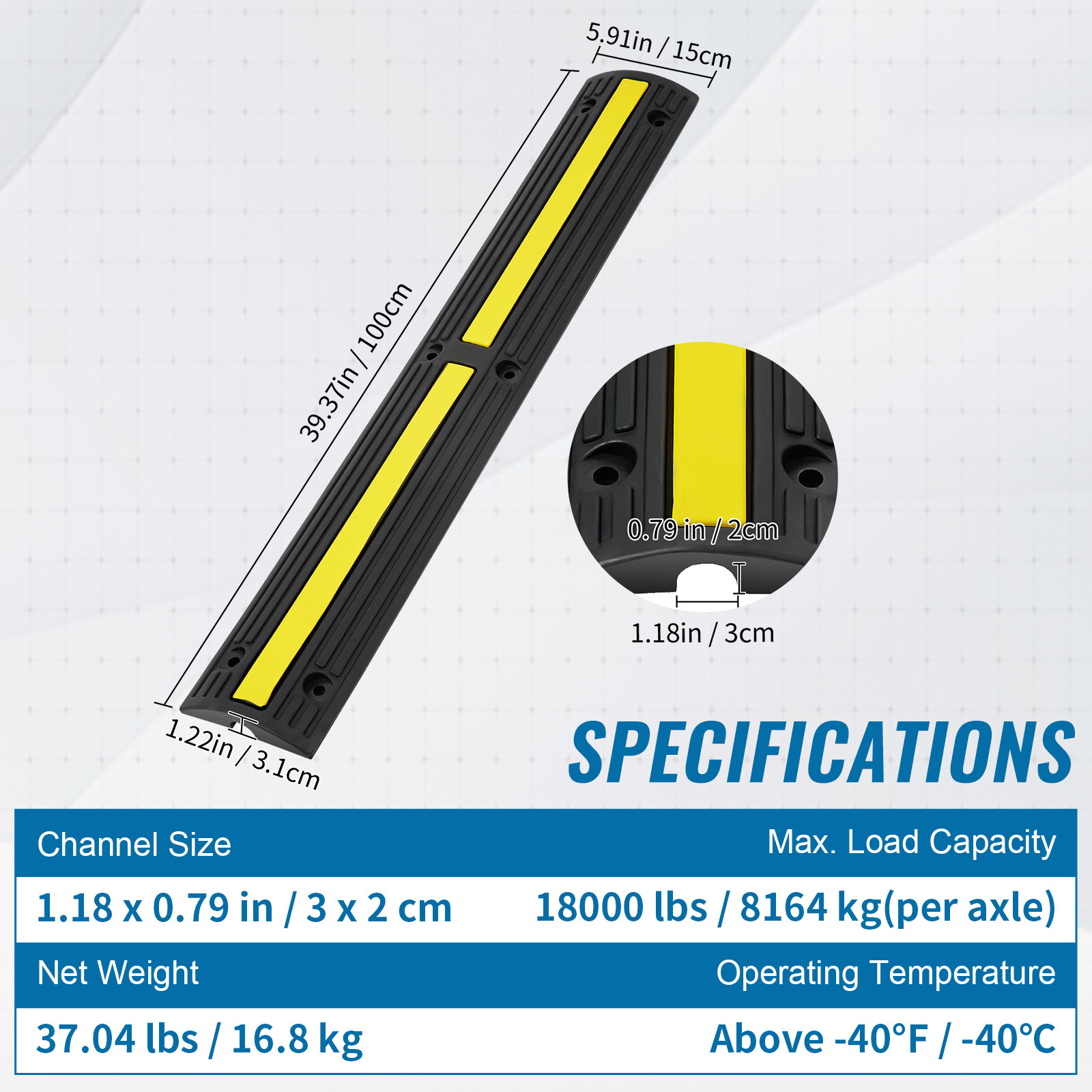 VEVOR 4 PCs 39» Cable Protector Ramp 18000 lbs Speed Bump Floor Cable Protector