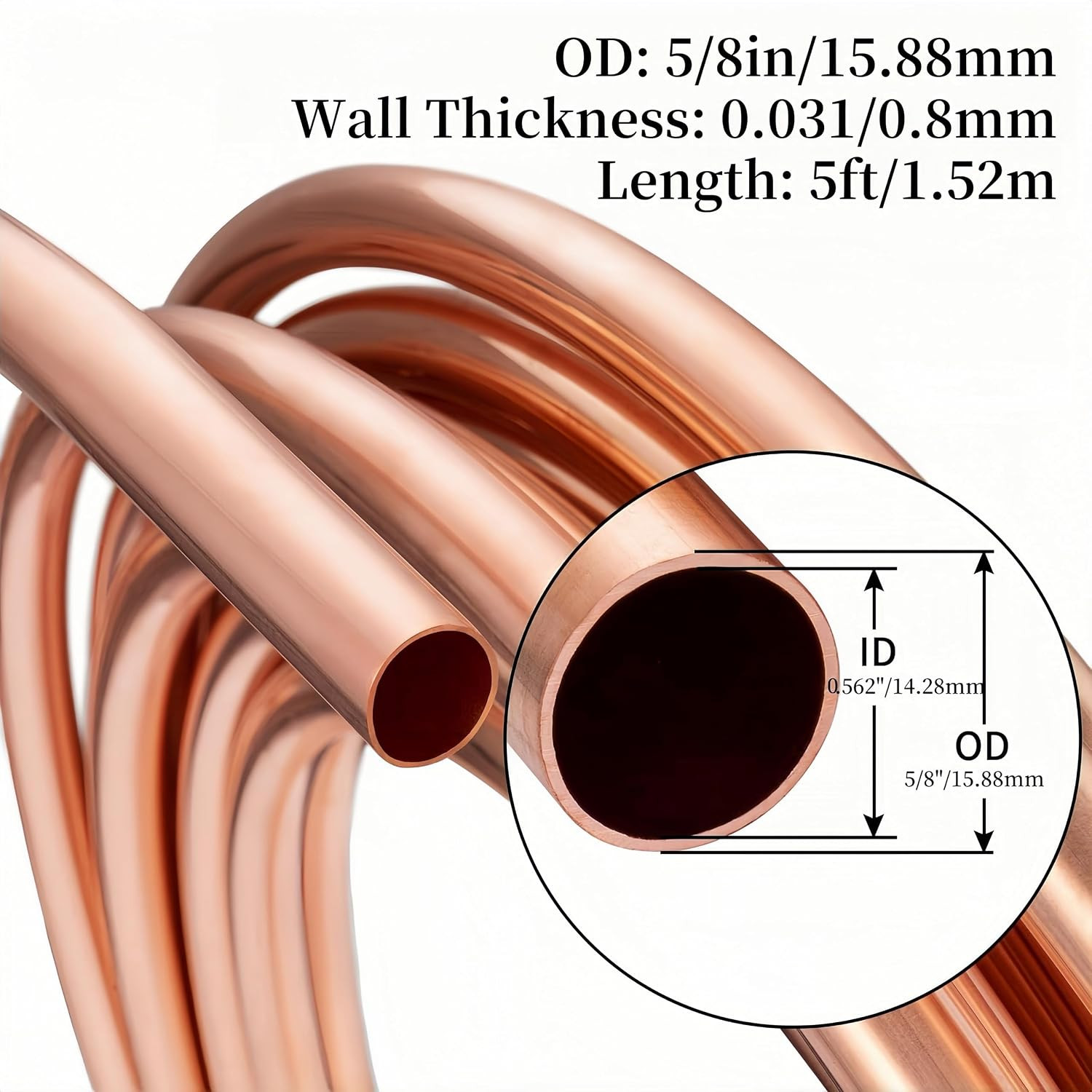 BELLA BAYS Copper Tubing 5/8″ OD X 0.562″ ID X 5 Ft, Tube Wall 1/32″(0.8Mm), 99
