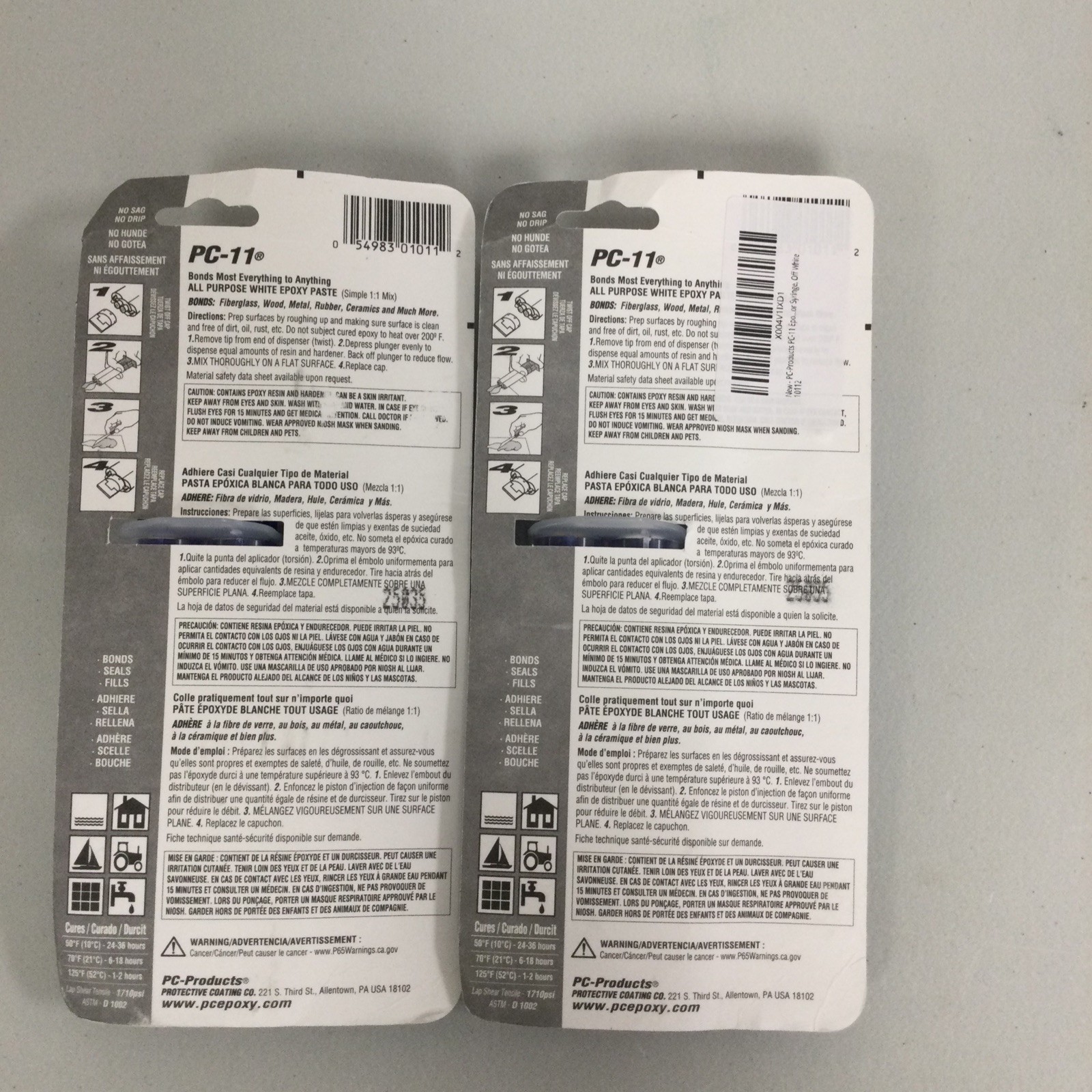 LOT OF 2 PC-11 1oz Epoxy Adhesive Paste – Bonds Wet Dry & Underwater for Repairs