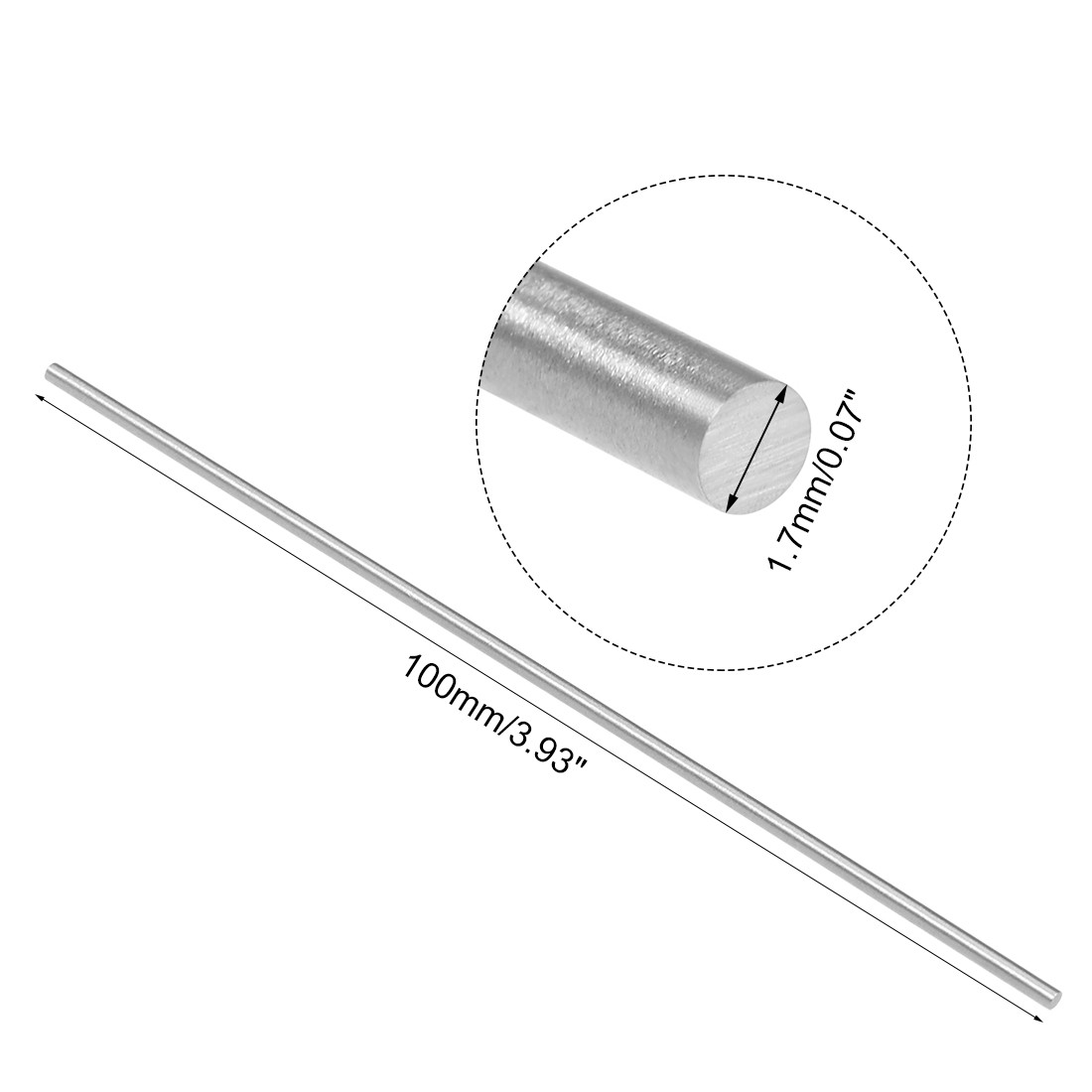 20 x Round Metal Rods 1.7mm x 100mm High Speed Steel (HSS) Lathe Bar Stock