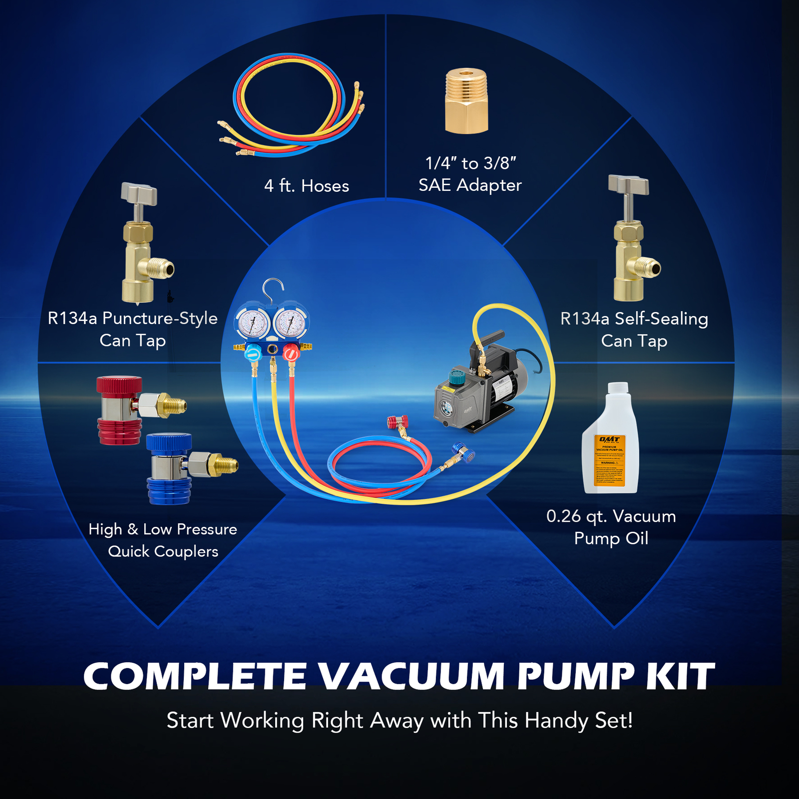 OMT Combo 3,5CFM 1/4hp Air Vacuum Pump HVAC Refrigeration AC Manifold Gauge Set