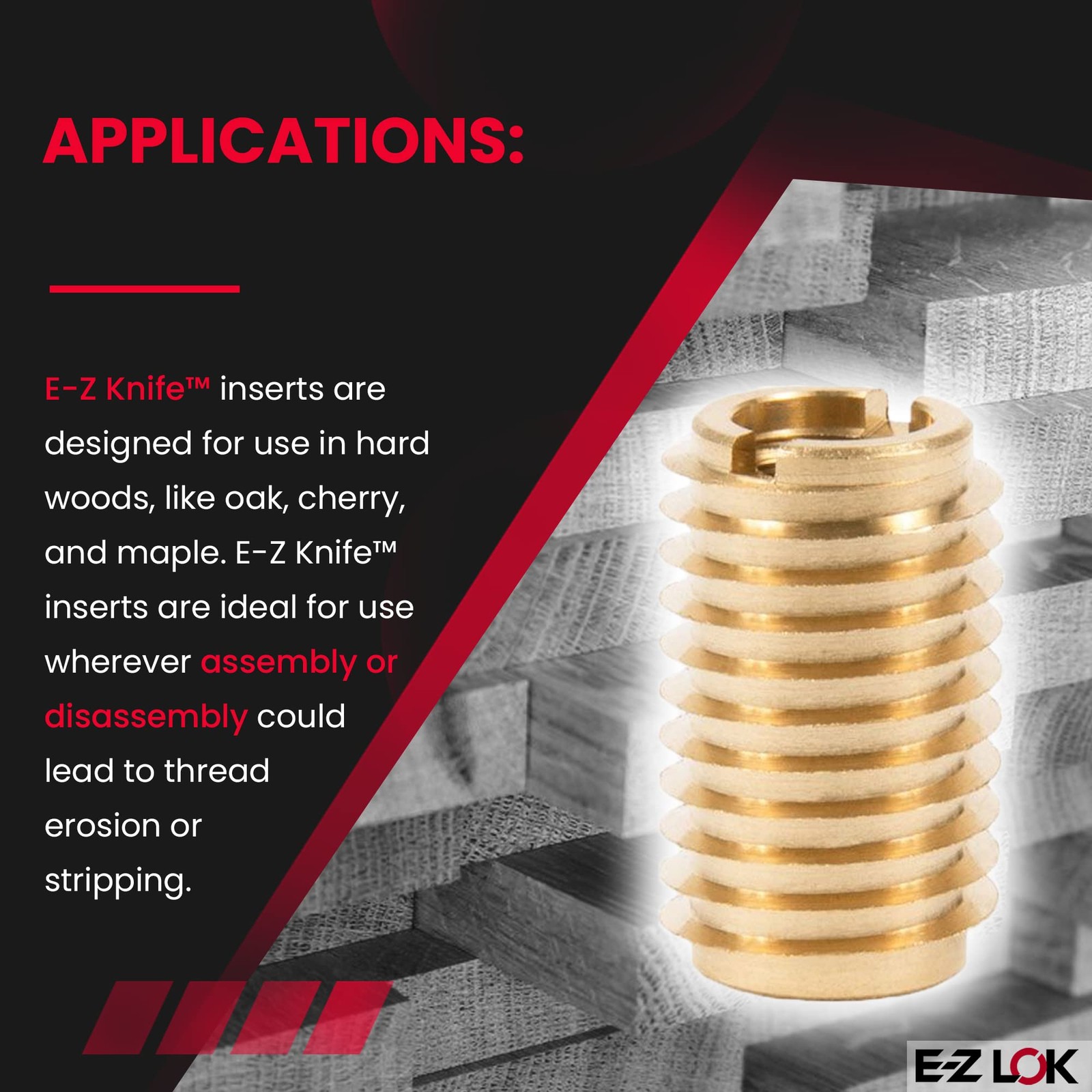 EZ LOK Knife Threaded Insert for HardWood, Brass Thread Inserts, 1/420 Intern…