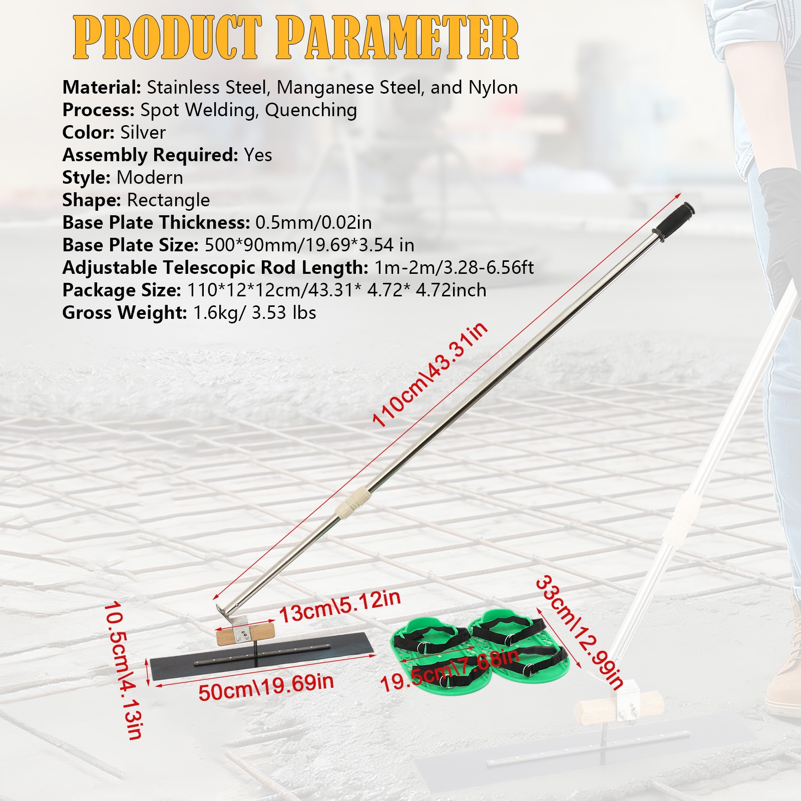 Concrete Float Concrete Finishing Shoes Cement Surface Smoothing Tool Bull Float